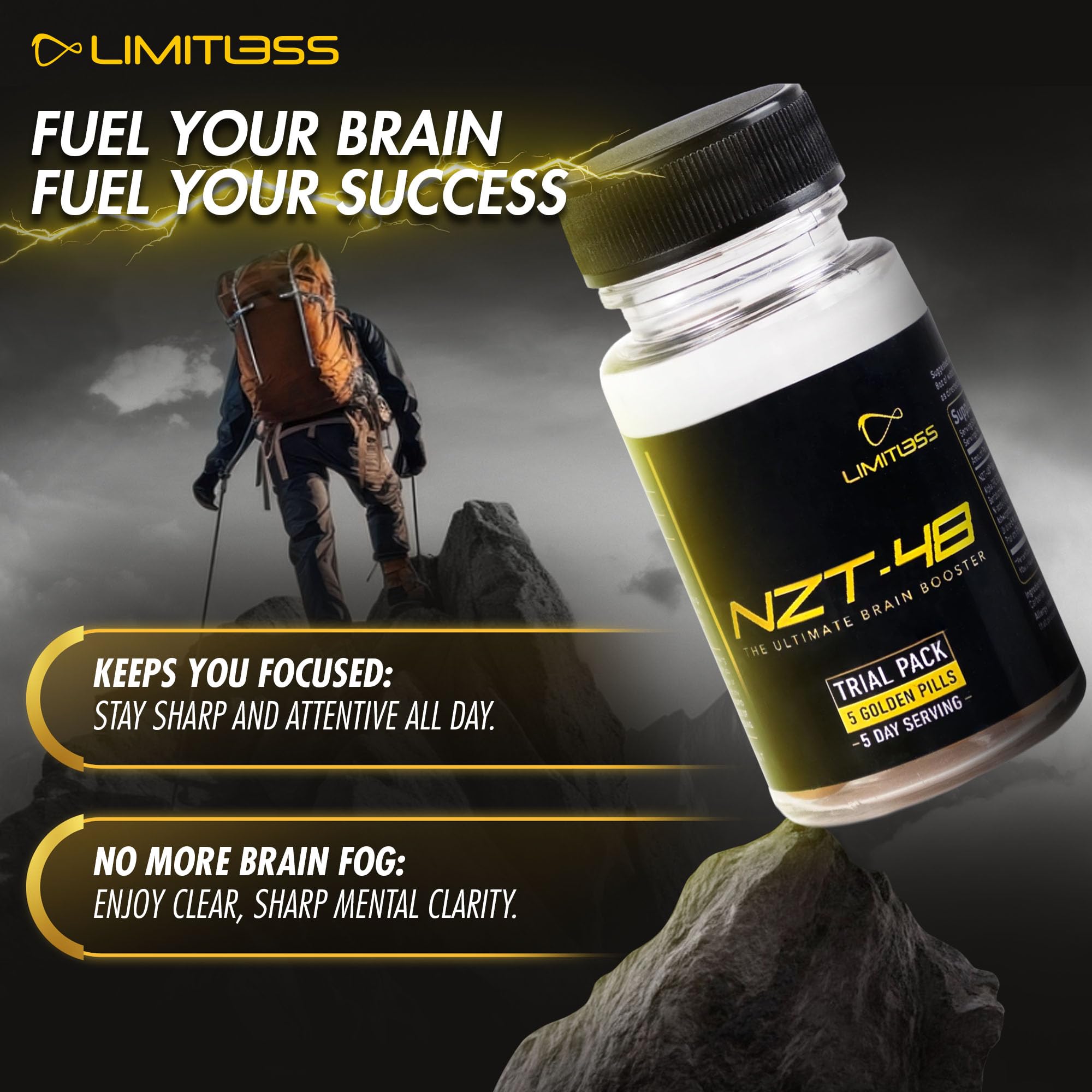 Nootropic Premium Brain Booster - Brain Supplement for Memory + Focus + Natural Energy - Caffeinated, Phosphatidylserine, Vitamins B6 B12-5ct Capsules - Travel Pack NZT-48 Au supplements