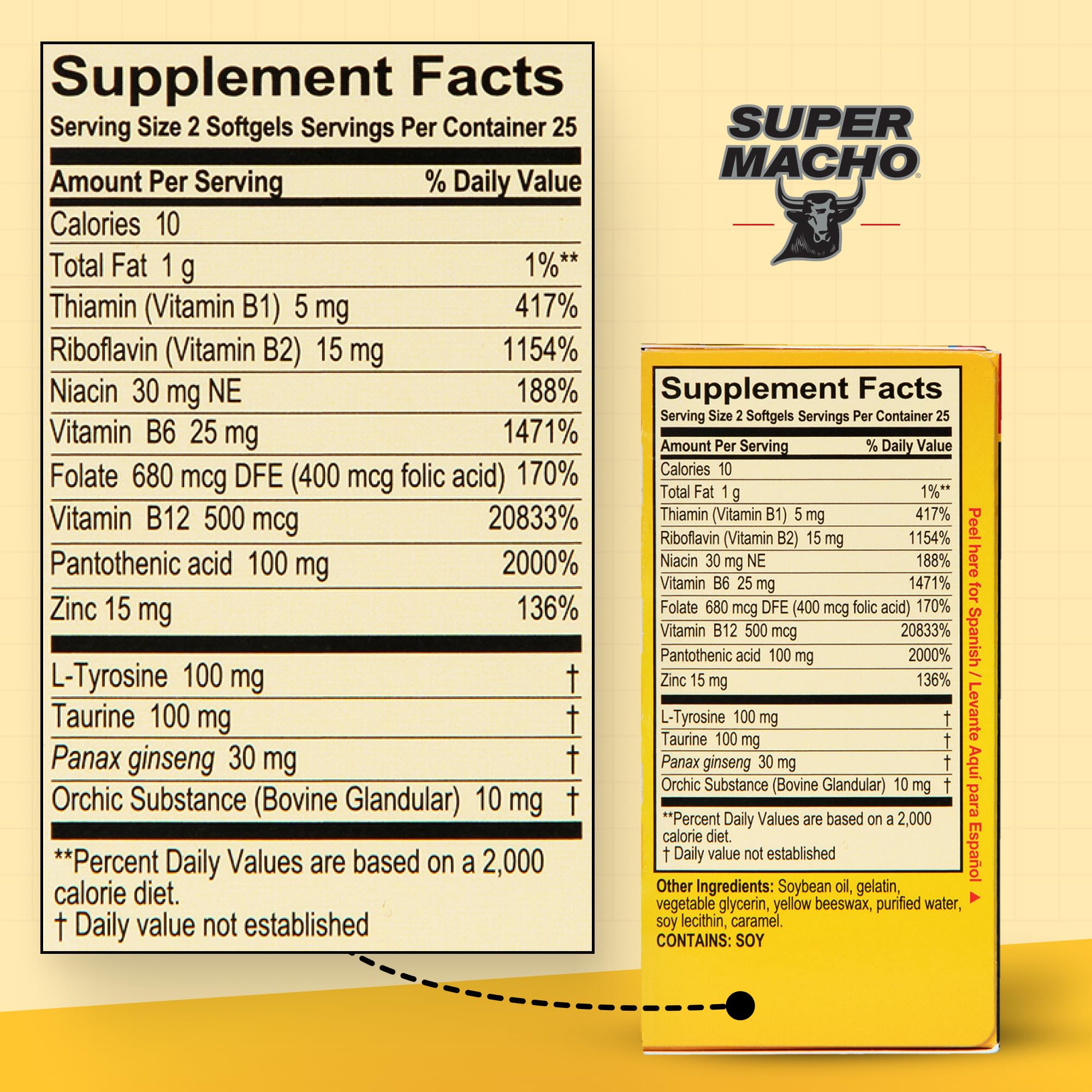 Super Macho, High Potency B Vitamins and Amino Acids, Fuel for Today's Active Men, No Caffeine, No Sugar, Dietary Supplement, Made in USA,50 Softgels Super Macho Au supplements