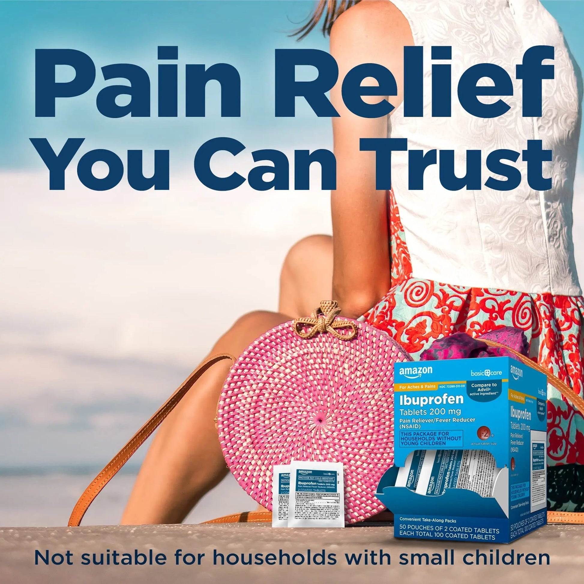 Amazon Basic Care Ibuprofen Tablets, 200 mg, Pain Reliever and Fever Reducer, For Headache, Muscular Aches, Arthritis, Backache, Menstrual Pain, 100 Count (Pack of 1) Amazon Basic Care Au supplements