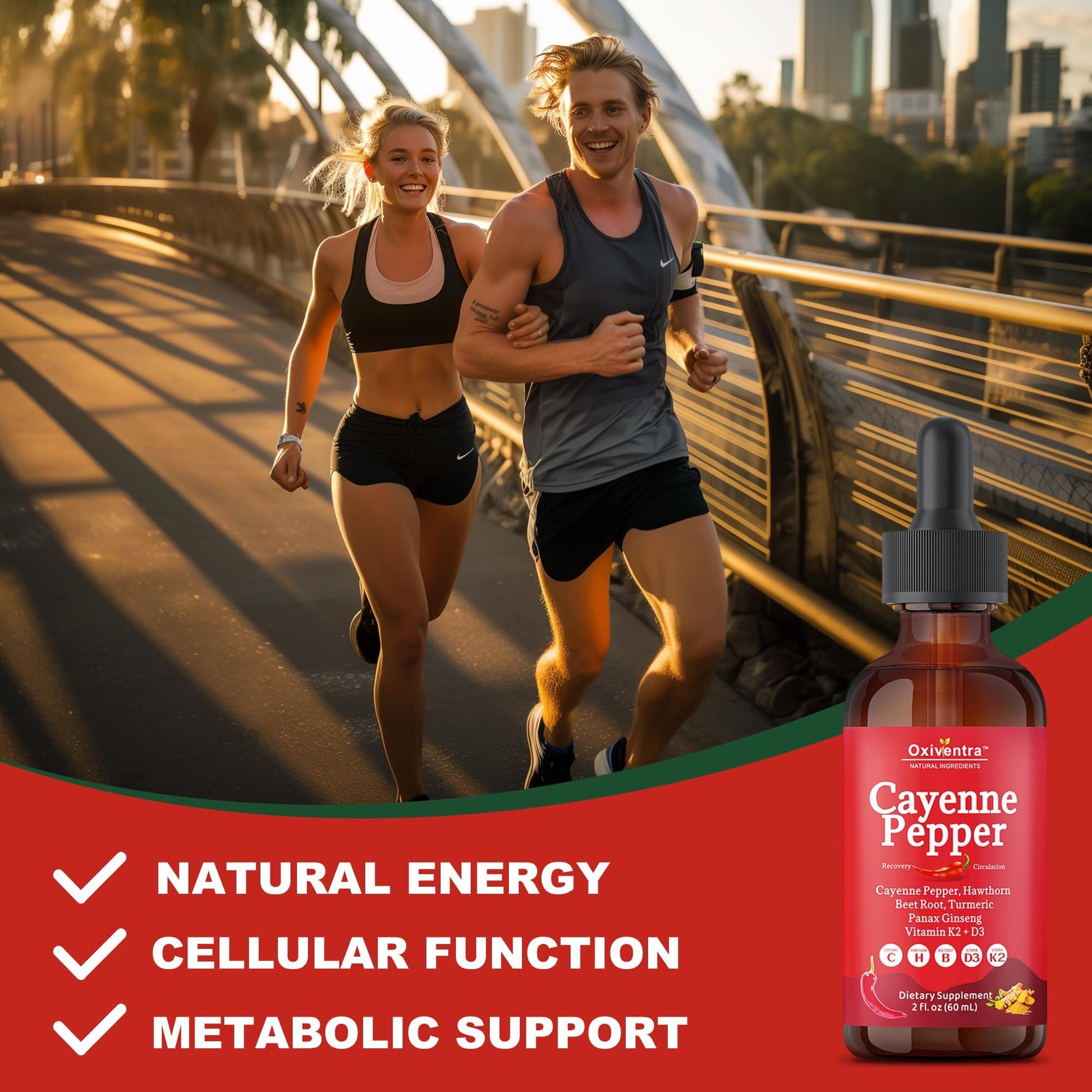 Cayenne Pepper Drops Liquid Supplement Smooth & Sweet Herbal Liquid + Hawthorn Berry, Vitamin D3 K2 Beet Root Powder, Ceylon Cinnamon, Turmeric Curcumin, Organic Panax Ginseng - 2fl oz Oxiventra Au supplements