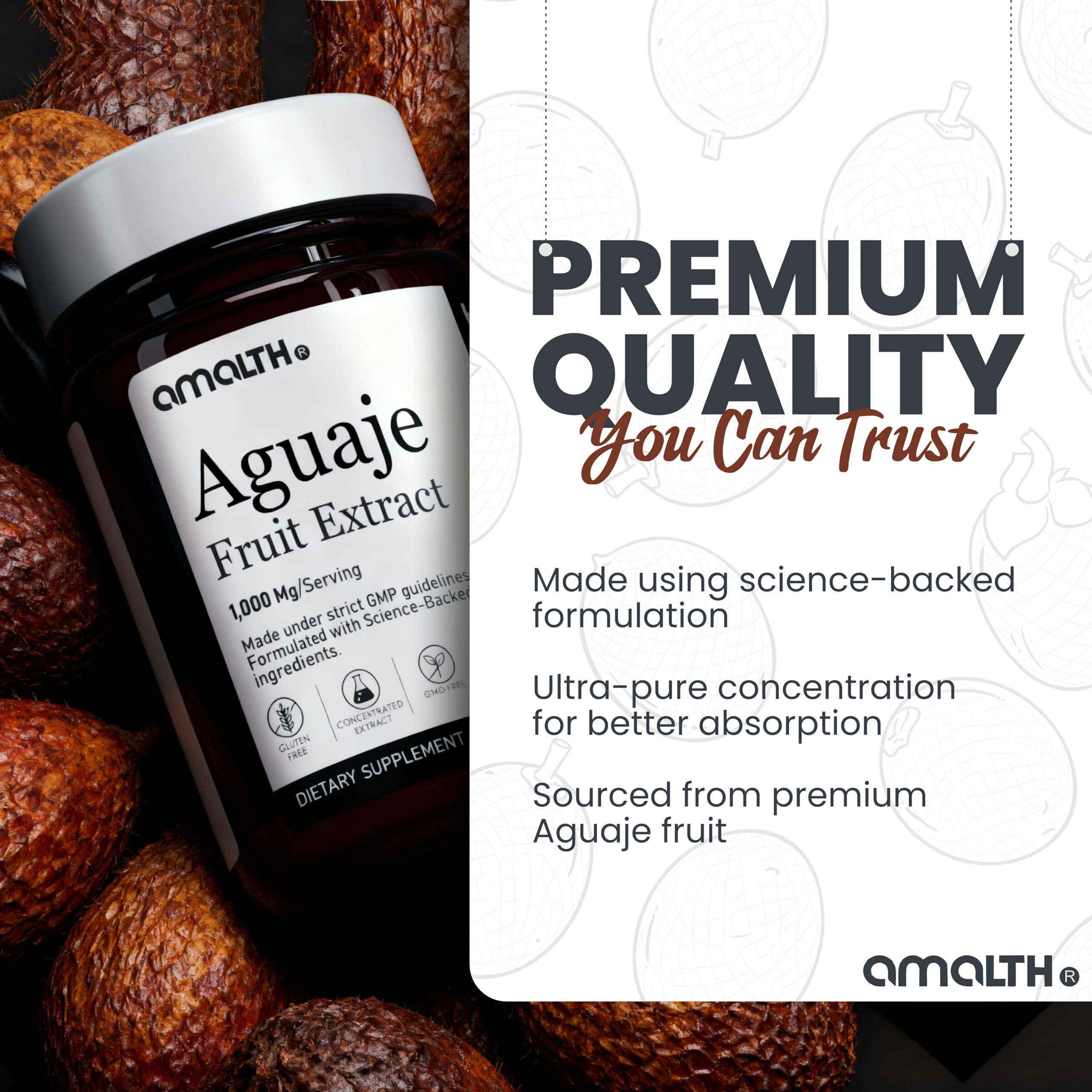 Amalth Aguaje Curves Capsule for Women 1000 mg- Extra Strength from Peru Natural Supplements- 120 Capsules Non- GMO Premium Quality Pills AMALTH Au supplements