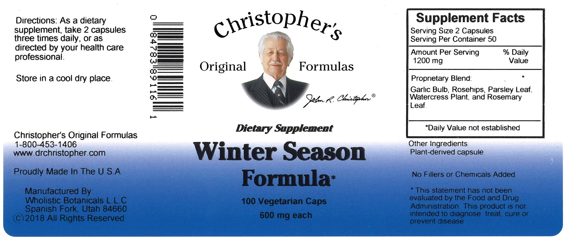 Christopher's Original Formulas Winter Season Formula, 100 Vegetarian Capsules Christopher's Original Formulas Au supplements