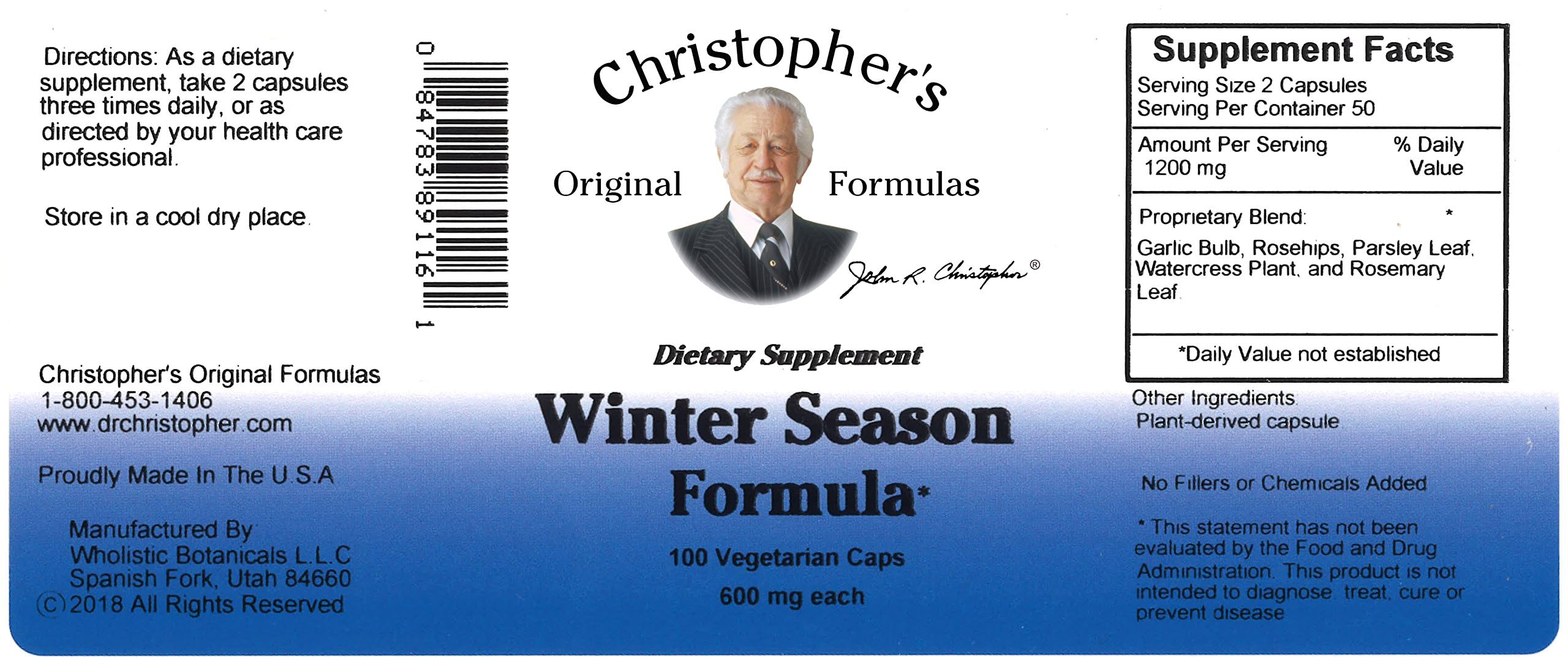 Christopher's Original Formulas Winter Season Formula, 100 Vegetarian Capsules Christopher's Original Formulas Au supplements