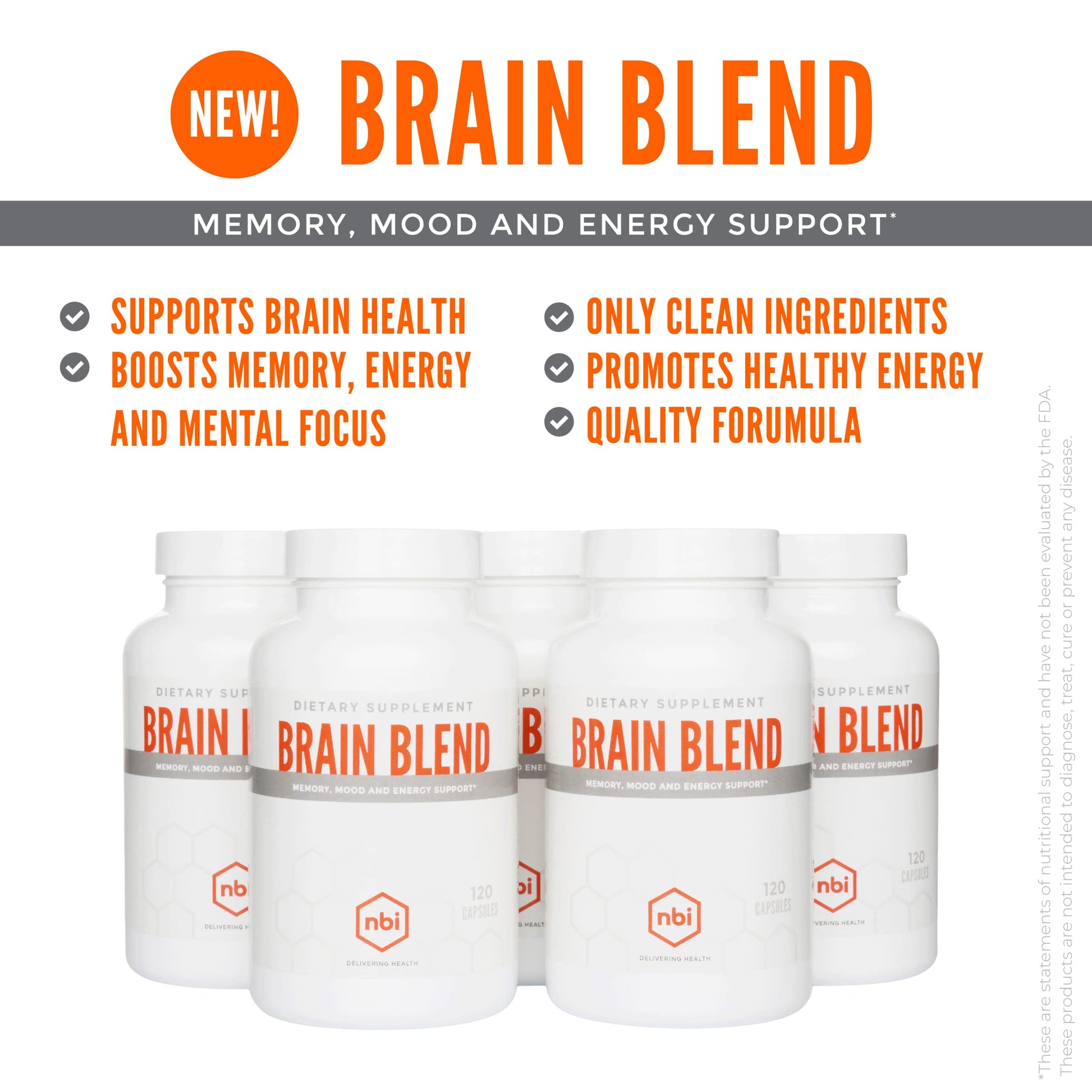 NBI Brain Blend for Memory, Focus, Concentration, Cognitive Function for Men & Women | Caffeine-Free with ALCAR, Alpha Lipoic Acid, Huperzine A, Turmeric | Nootropic | 120ct Capsules NBI Au supplements