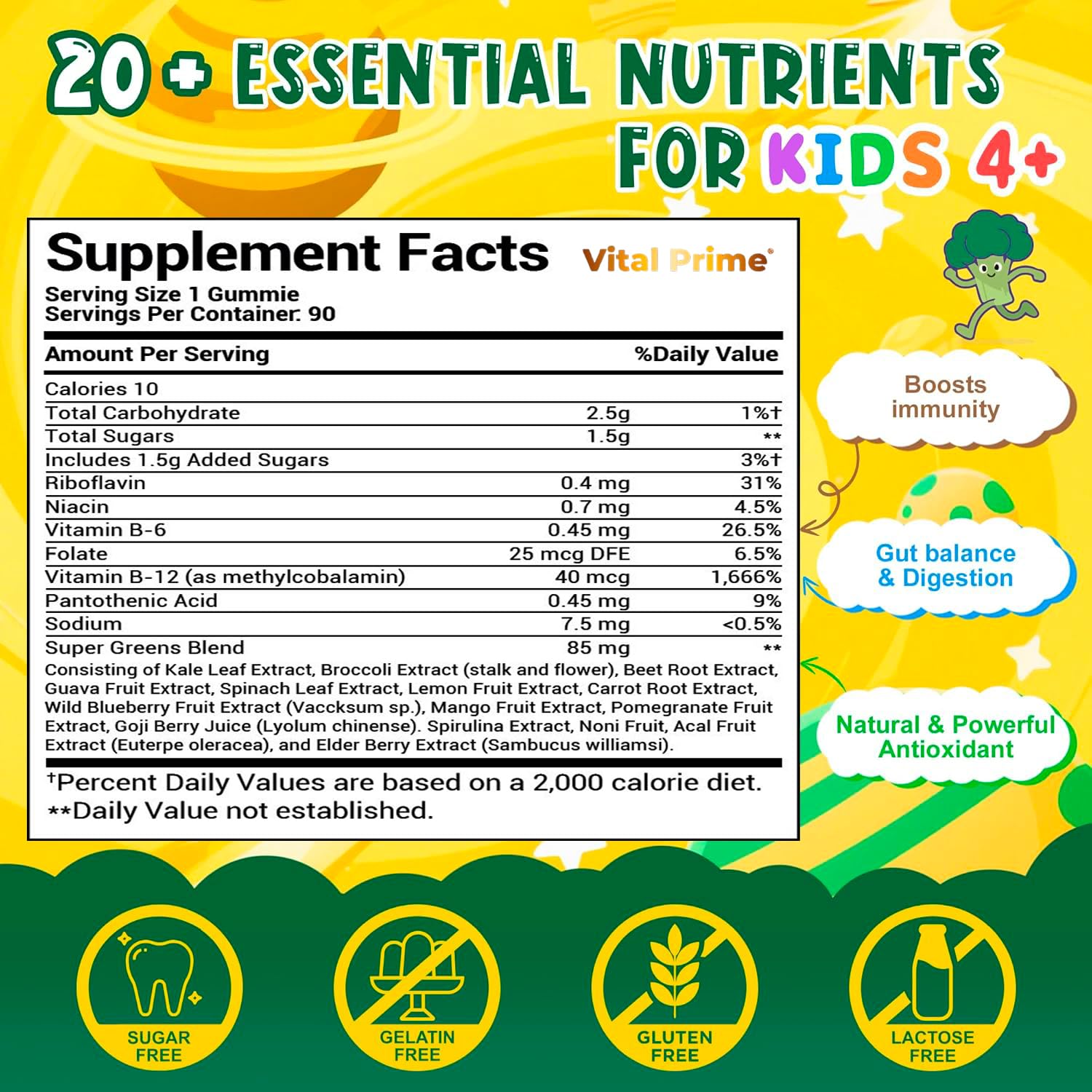 FourRoar Vital Prime Super Green Gummies for Kids 90 Count Strawberry & Watermelon Flavor | Fruit and Vegetable Gummies | Vegan Veggies Gummy Multivitamin for Kids FourRoar Au supplements