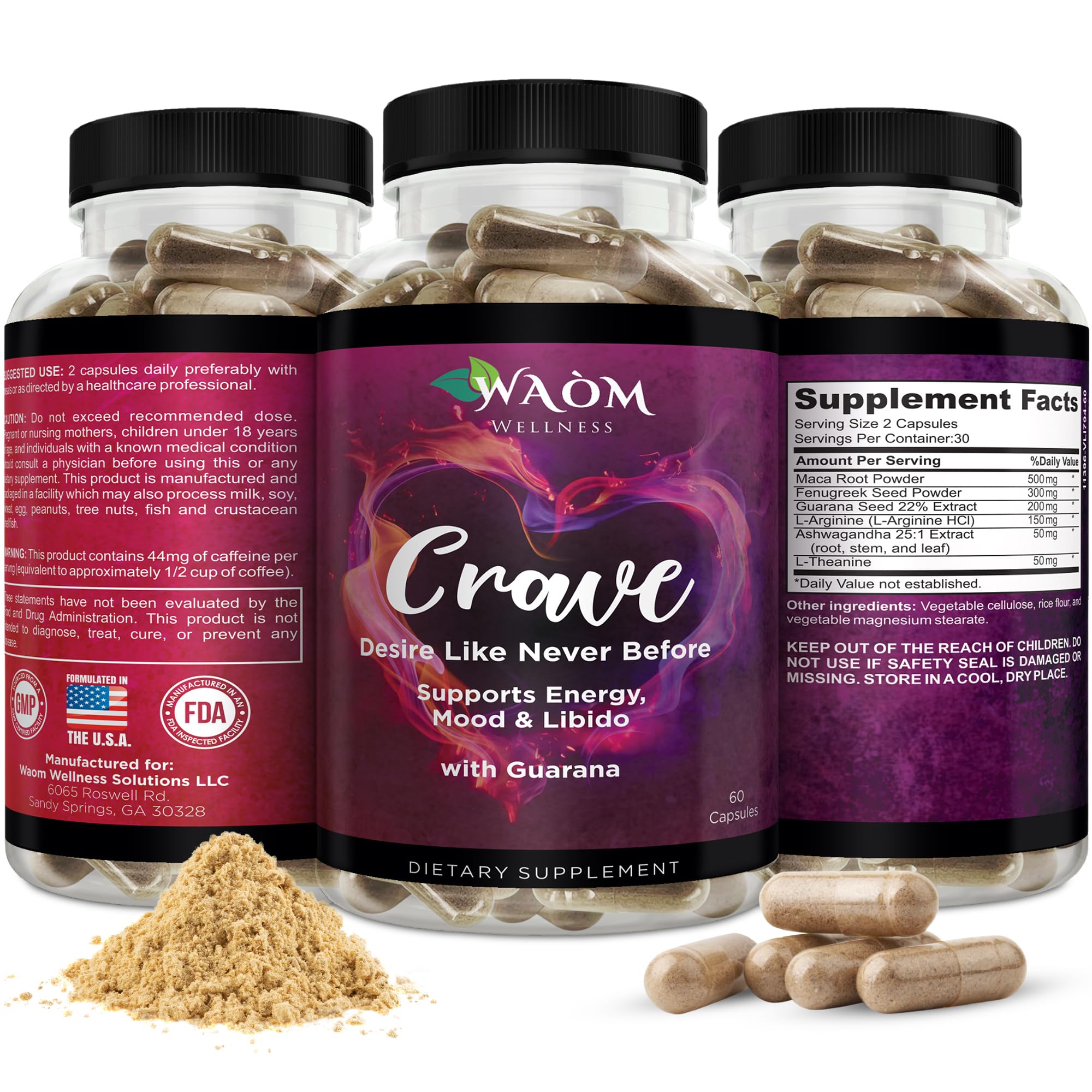 Waòm Wellness Crave – Women’s Desire Booster with Maca, Ashwagandha & L-Theanine – Natural Energy, Mood & Hormone Balance Support – 60 Vegan Capsules Waòm Wellness Au supplements