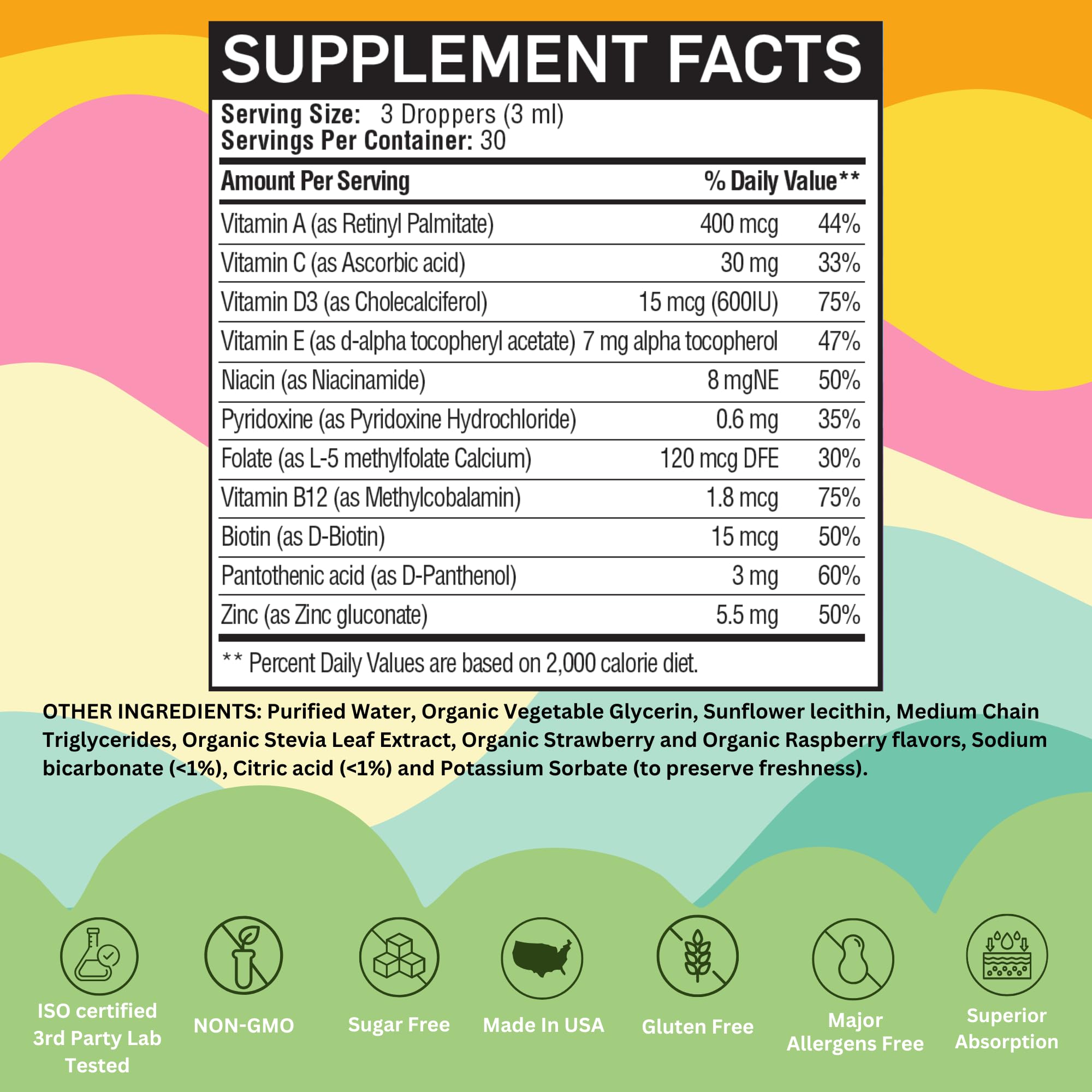 Vitaminally Liposomal Kids Liquid Multivitamin | Non-GMO | Clean | Sugar Free | Gluten Free | Organic Berry Flavors |