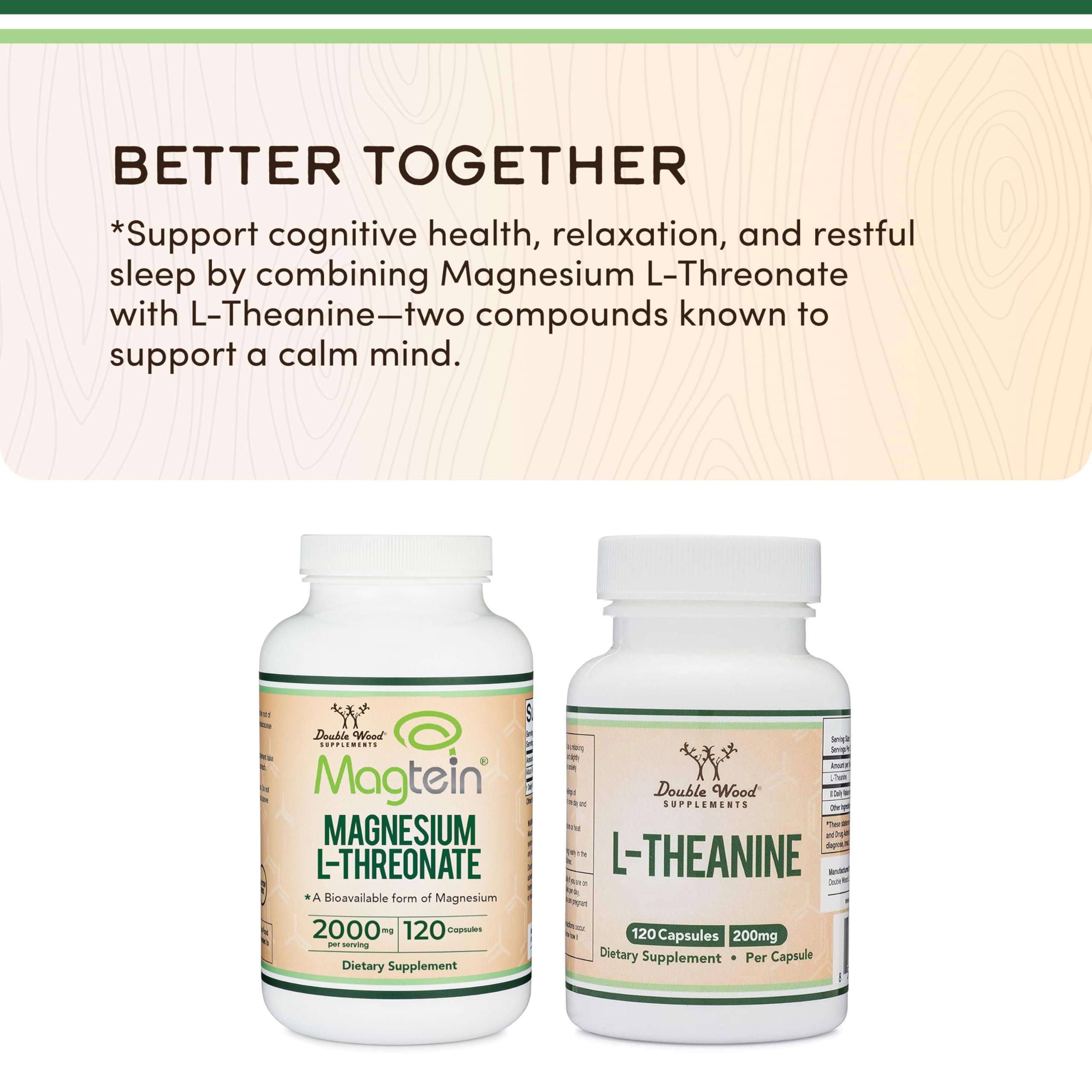 Magnesium L Threonate, Magtein - NSF Certified - Sleep and Cognitive Support – High Absorption – Most Bioavailable Form of Magnesium – 2,000 mg – 120 Capsules Double Wood Supplements Au supplements