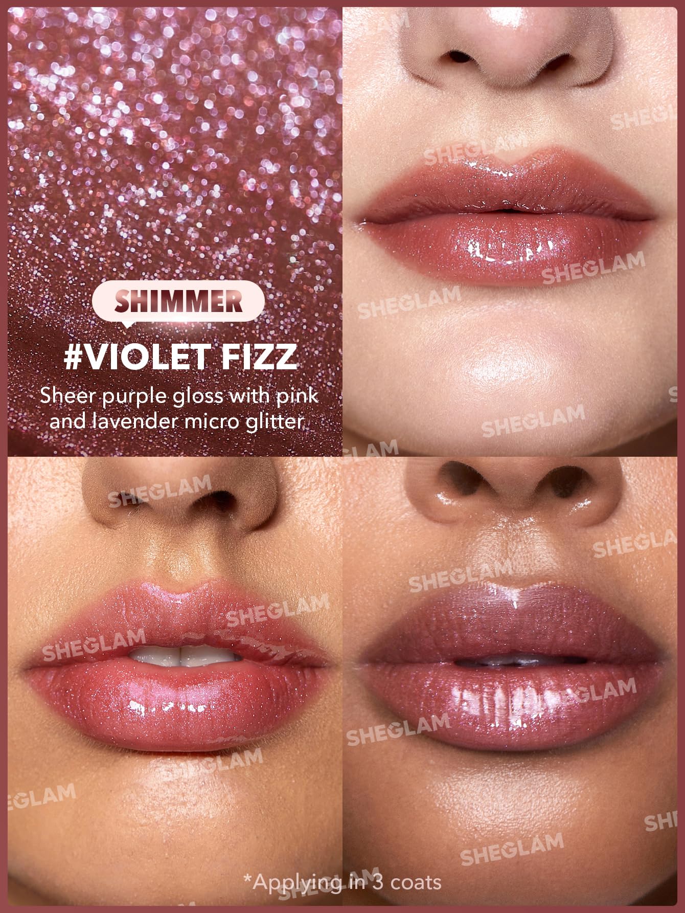 SHEGLAM Pout-Perfect Moisturizing Solid Lip Gloss Shimmer Lip Plumper - Violet Fizz SHEGLAM Au supplements