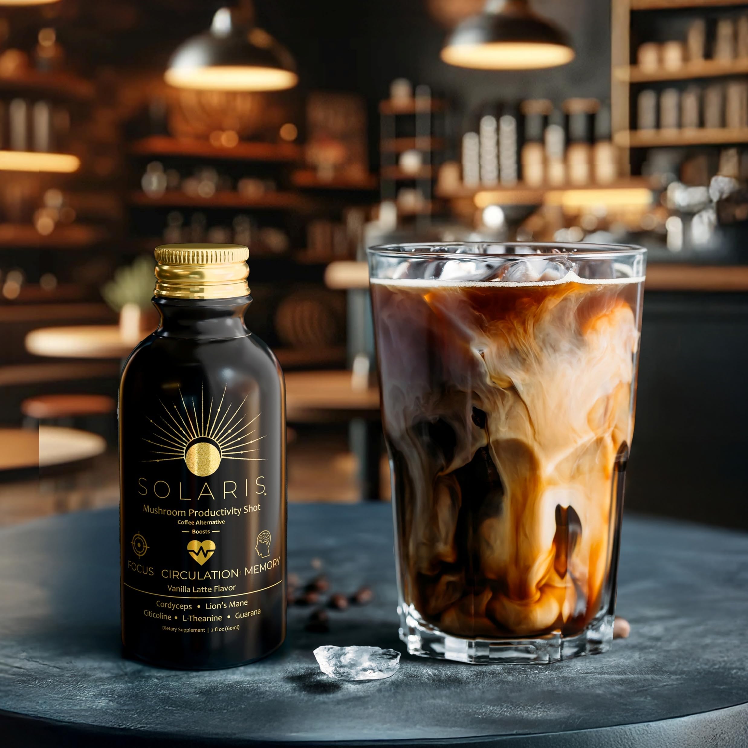 Solaris Mushroom Productivity Wellness Shots | Focus, Circulation, Memory | 4000mg of Cordyceps & Lion's Mane | Citicoline, L-Theanine, Vitamin B6/B12 | Coffee Alternative (6-Pack) Solaris Extracts Au supplements
