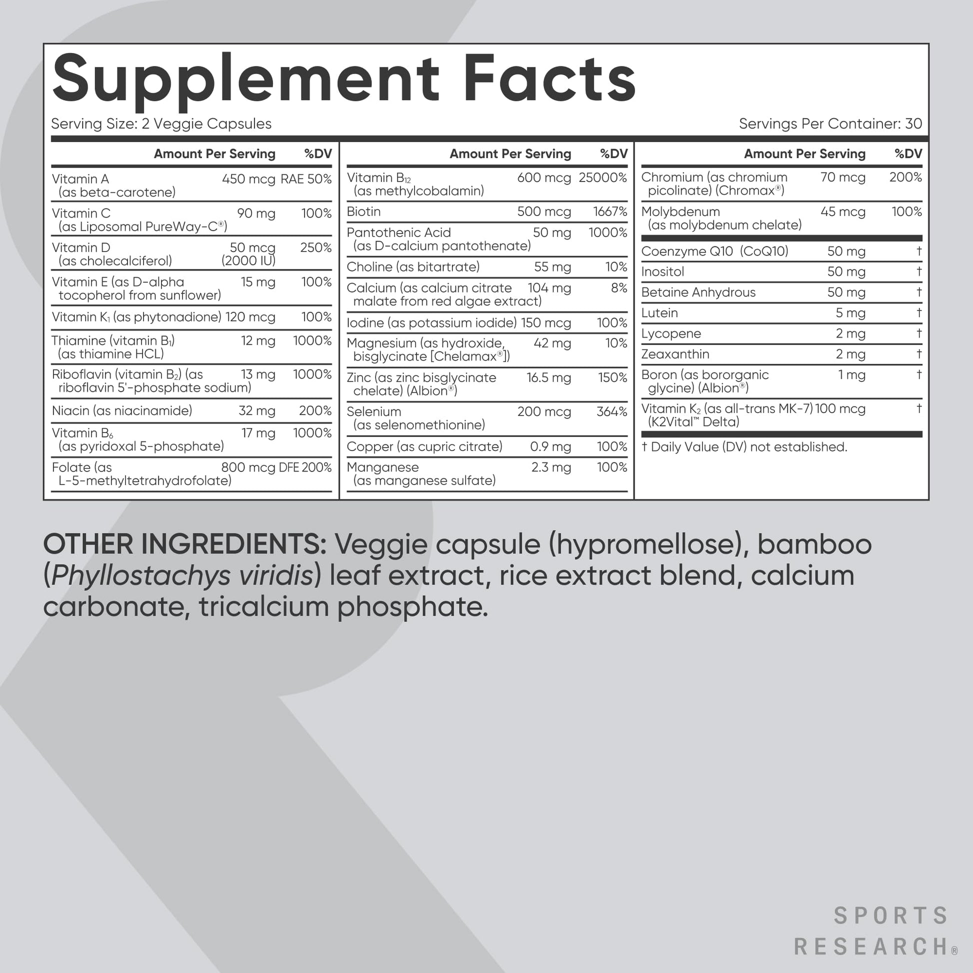Sports Research® Multivitamin – Advanced Formula - 23 Essential Vitamins & Minerals with CoQ10 & Iodine - Daily Nutrient Support*- Non-GMO Tested & Gluten-Free -60 Veggie Capsules Sports Research Au supplements