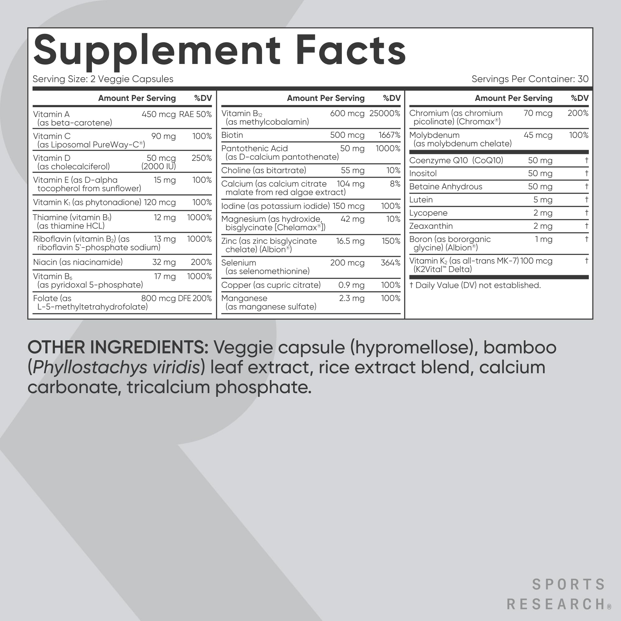 Sports Research® Multivitamin – Advanced Formula - 23 Essential Vitamins & Minerals with CoQ10 & Iodine - Daily Nutrient Support*- Non-GMO Tested & Gluten-Free -60 Veggie Capsules Sports Research Au supplements