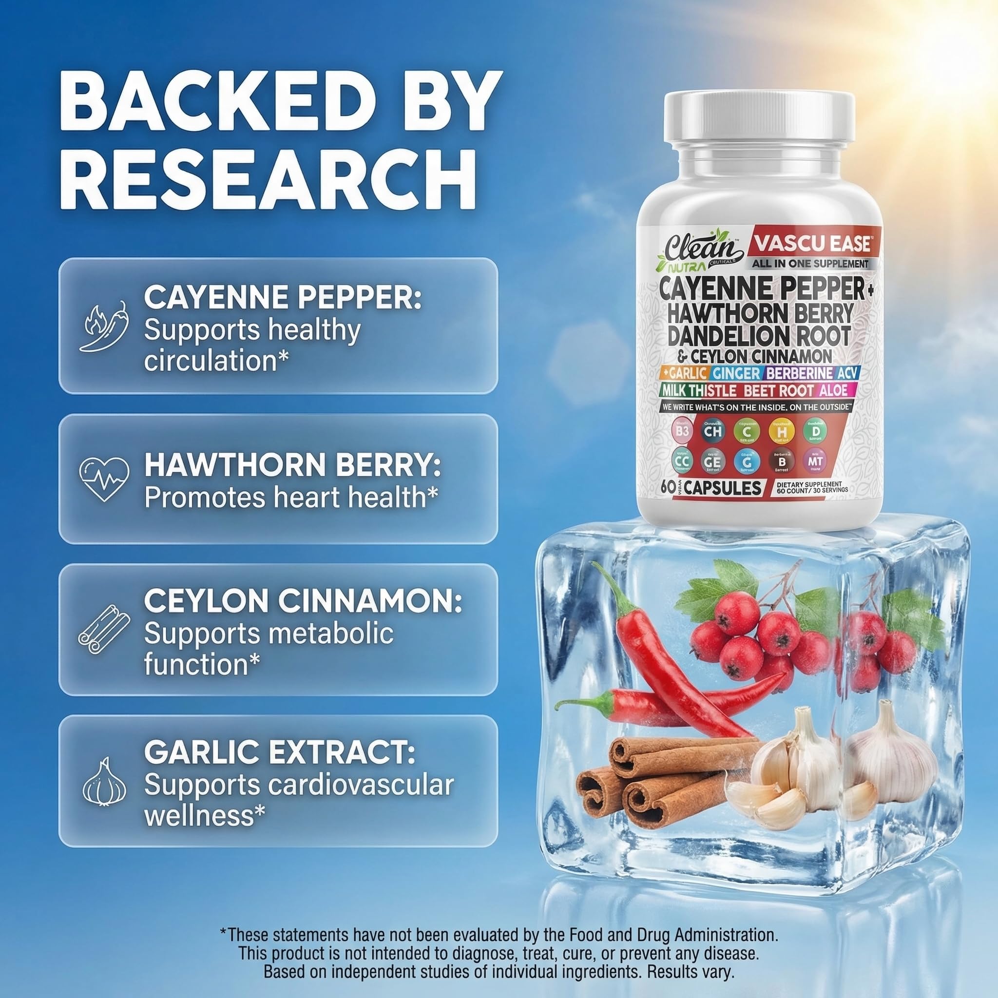 Clean Nutra Cayenne Pepper Capsules Supplement with Hawthorn Berry, Dandelion Root, Ceylon Cinnamon, Garlic, Ginger, Berberine, Apple Cider Vinegar, Milk Thistle, Beet Root, Aloe Vera Pills & More Clean Nutraceuticals Au supplements