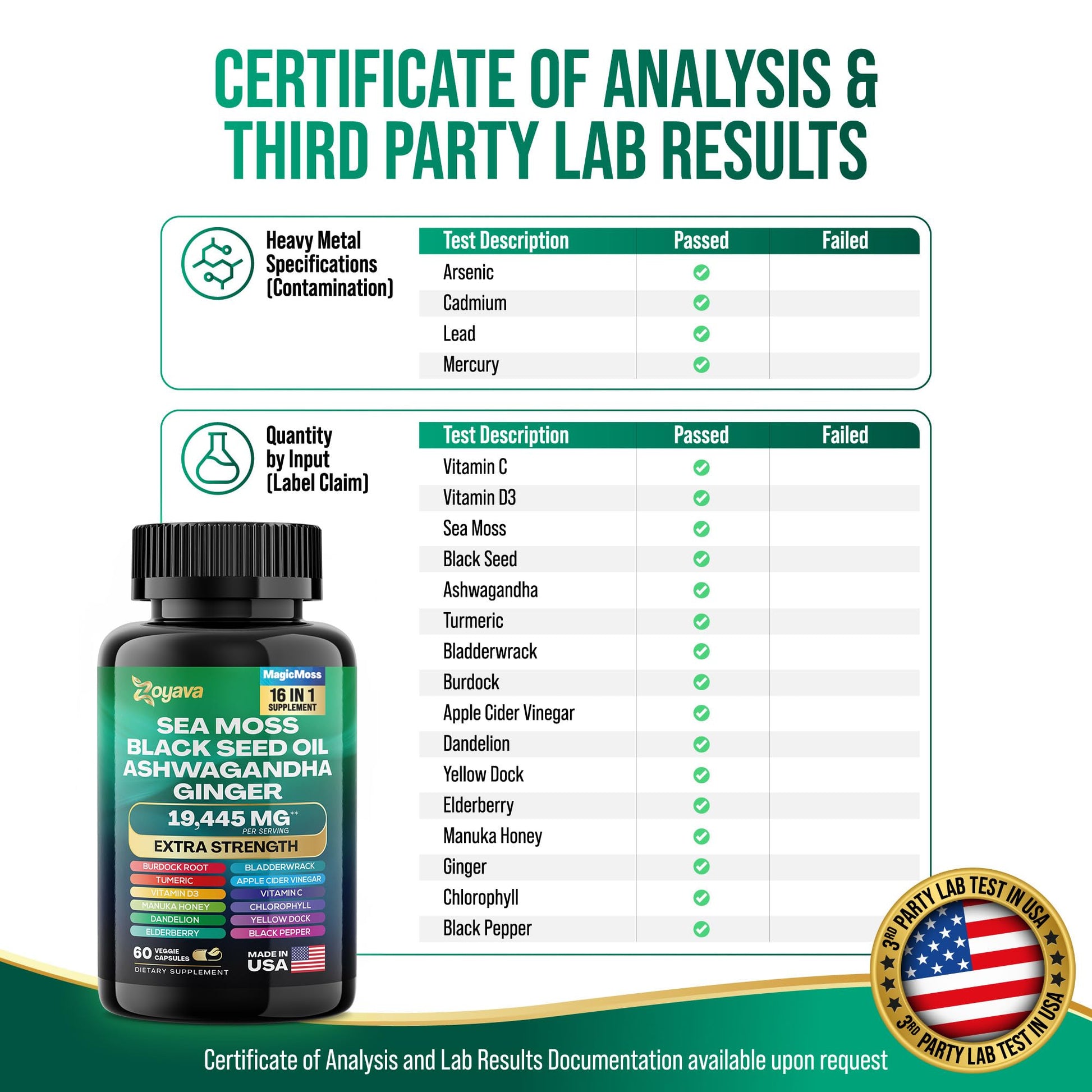 Zoyava Sea Moss 16-in-1 Blend 19,445 MG (60 Caps) and Colostrum 8-in-1 5,250 MG Zoyava Au supplements