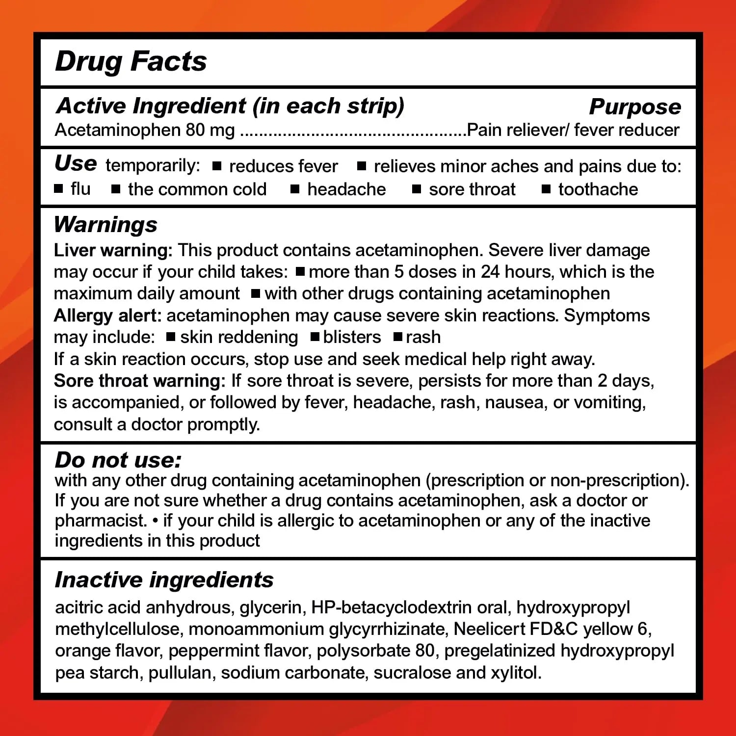 CALMOUR Children's Acetaminophen 36 Strips | Pain Reliever & Fever Reducer | Fast-Acting Support for Cold & Flu Symptoms | Oral Chewable Strips for Kids Ages 2-9 | Travel Size, Orange Flavor CALMOUR Au supplements