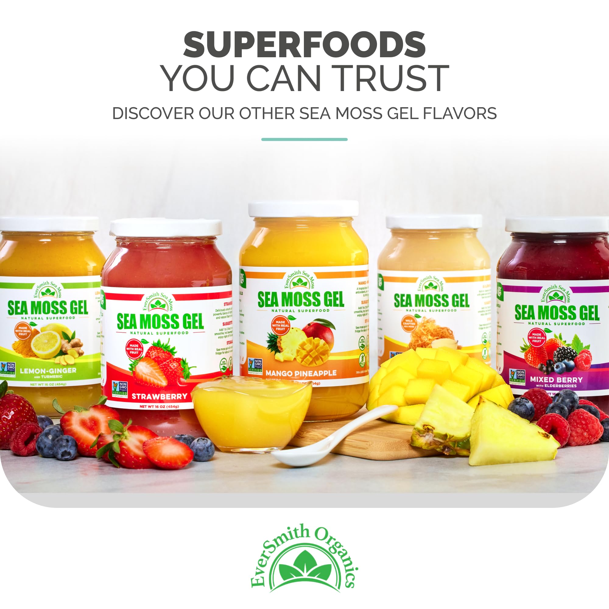 EverSmith Organics - Wildcrafted Irish Sea Moss Gel | Made in USA | Rich in Vitamins & Minerals | Sea Moss Gel Raw | Nutritional Supplement | Mango Pineapple (1 Jar) EverSmith Organics Au supplements