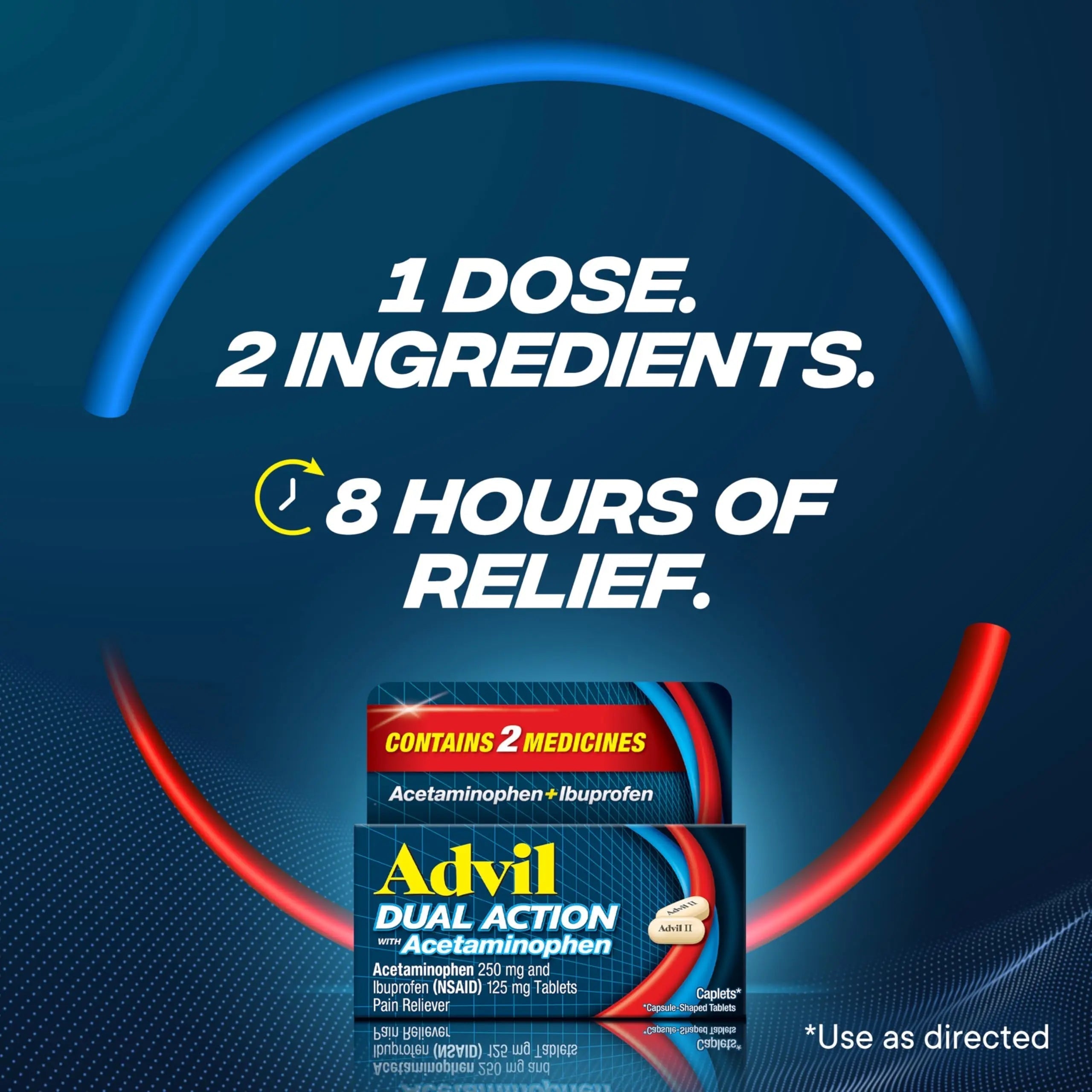 Advil Dual Action With Acetaminophen And Ibuprofen (2 Dose Equivalent) For 8 Hour Pain Relief, Coated 144 Ct Caplets And 2 Ct. Sample Of Advil PM Advil Au supplements