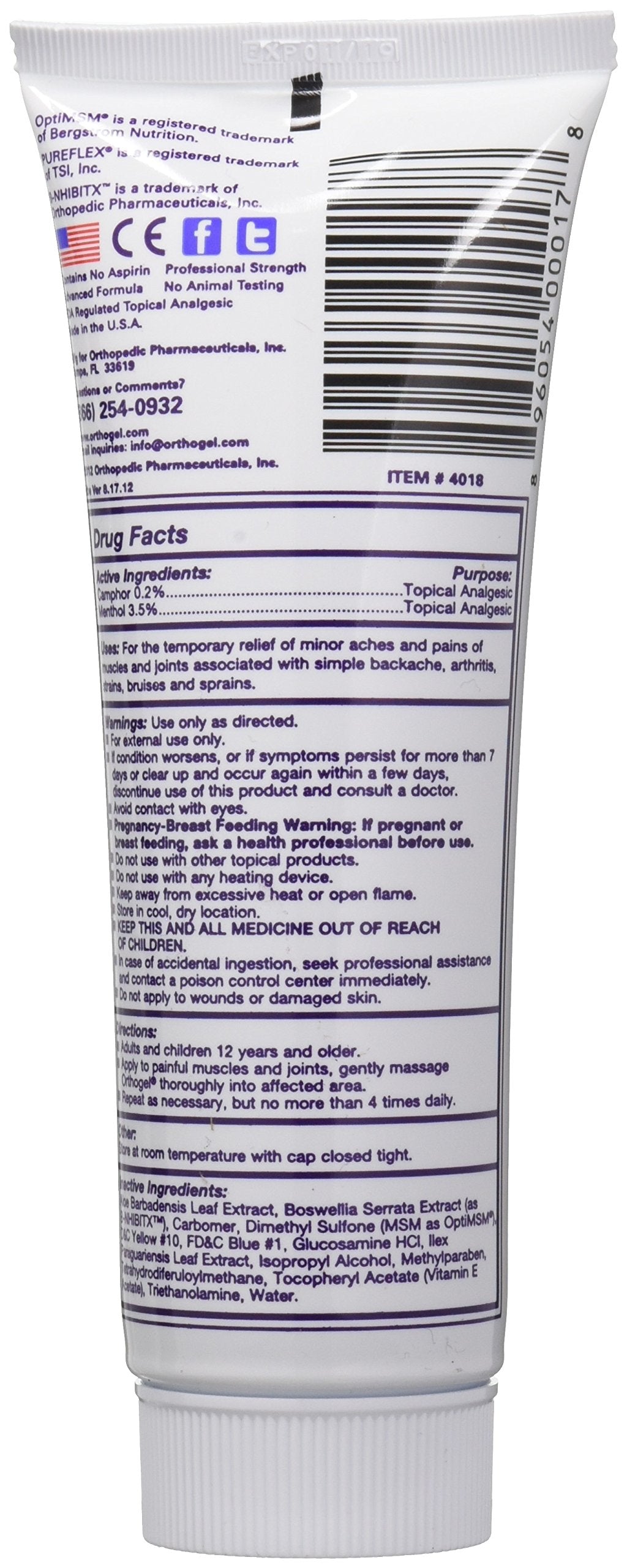 Orthogel Advanced Pain Relief Gel Tube, 4 oz. Orthogel Au supplements