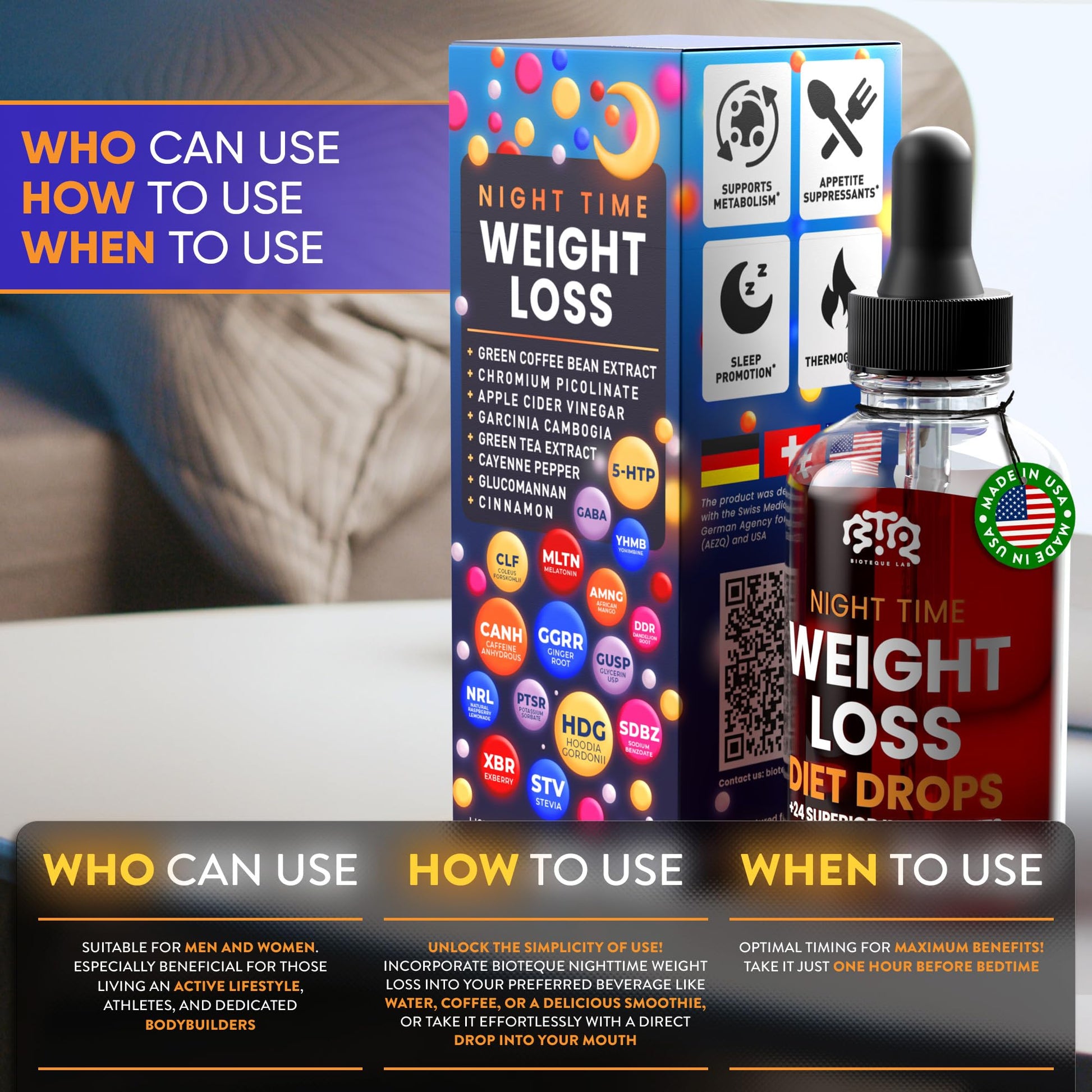 BIOTEQUELAB Night Time Weight Loss Diet Drops - Appetite Control, Fat BIOTEQUELAB Au supplements