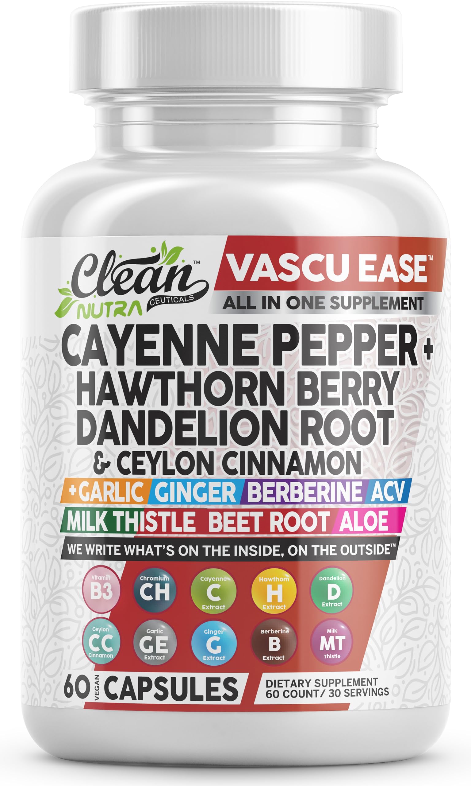 Clean Nutra Cayenne Pepper Capsules Supplement with Hawthorn Berry, Dandelion Root, Ceylon Cinnamon, Garlic, Ginger, Berberine, Apple Cider Vinegar, Milk Thistle, Beet Root, Aloe Vera Pills & More Clean Nutraceuticals Au supplements