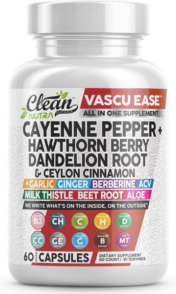 Clean Nutra Cayenne Pepper Capsules Supplement with Hawthorn Berry, Dandelion Root, Ceylon Cinnamon, Garlic, Ginger, Berberine, Apple Cider Vinegar, Milk Thistle, Beet Root, Aloe Vera Pills & More Clean Nutraceuticals Au supplements