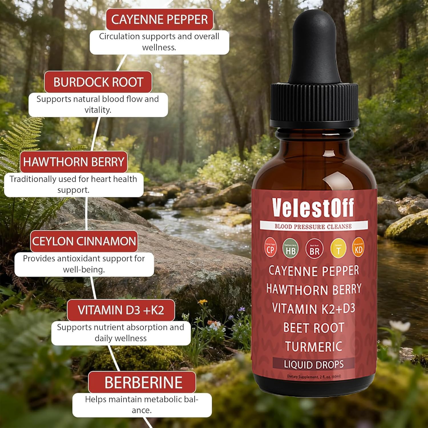 Velestoff Cayenne Pepper | Cayenne Heart & Circulation Blend – Botanical Extracts with Hawthorn, Beet Root, Turmeric, Vitamin K2 & D3 – Daily Wellness Drops (2 fl oz) (1) DFTLUUE Au supplements