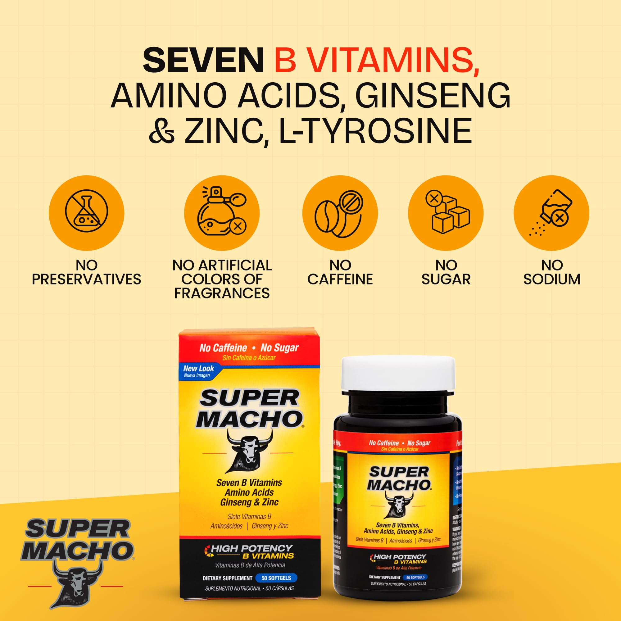 Super Macho, High Potency B Vitamins and Amino Acids, Fuel for Today's Active Men, No Caffeine, No Sugar, Dietary Supplement, Made in USA,50 Softgels Super Macho Au supplements