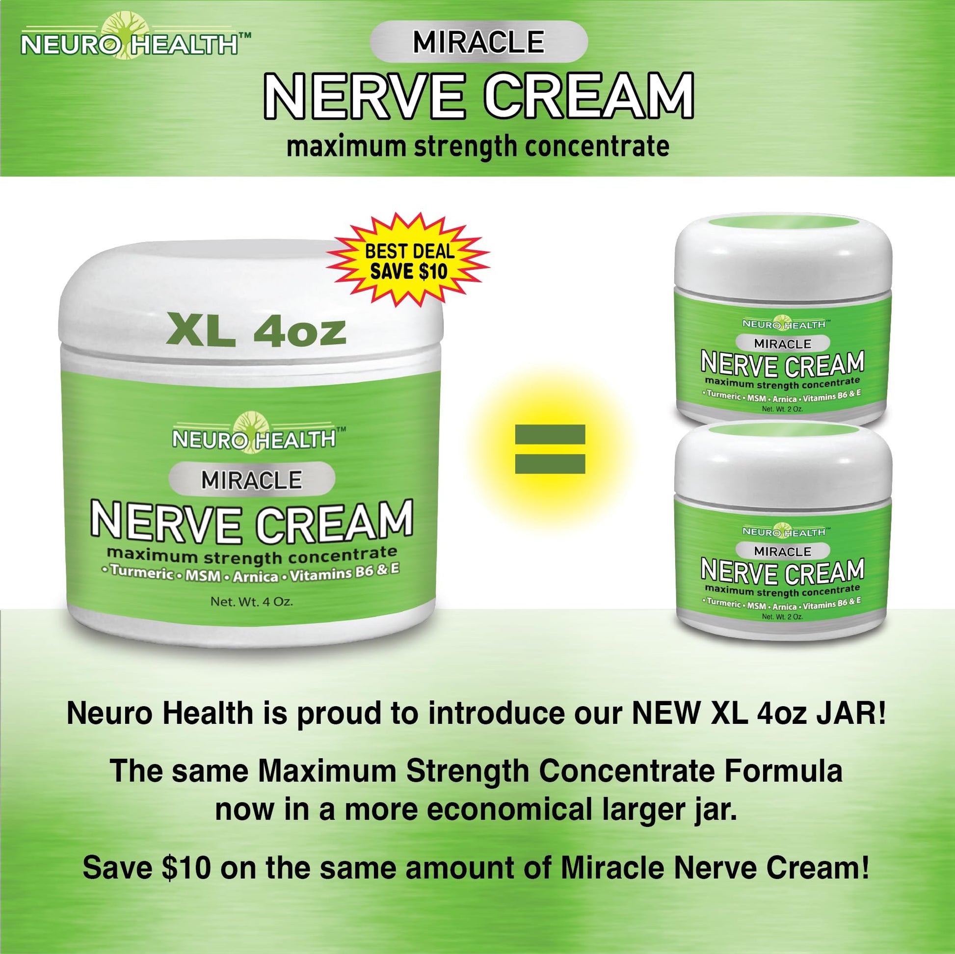 Neuro Health Miracle Nerve Cream - XL 4oz JAR - Maximum Strength - Turmeric and Arnica Blend for Neuropathy Discomfort Relief - Soothing Foot & Hand Formula with MSM, B6, E - Made in USA Neuro Health Au supplements