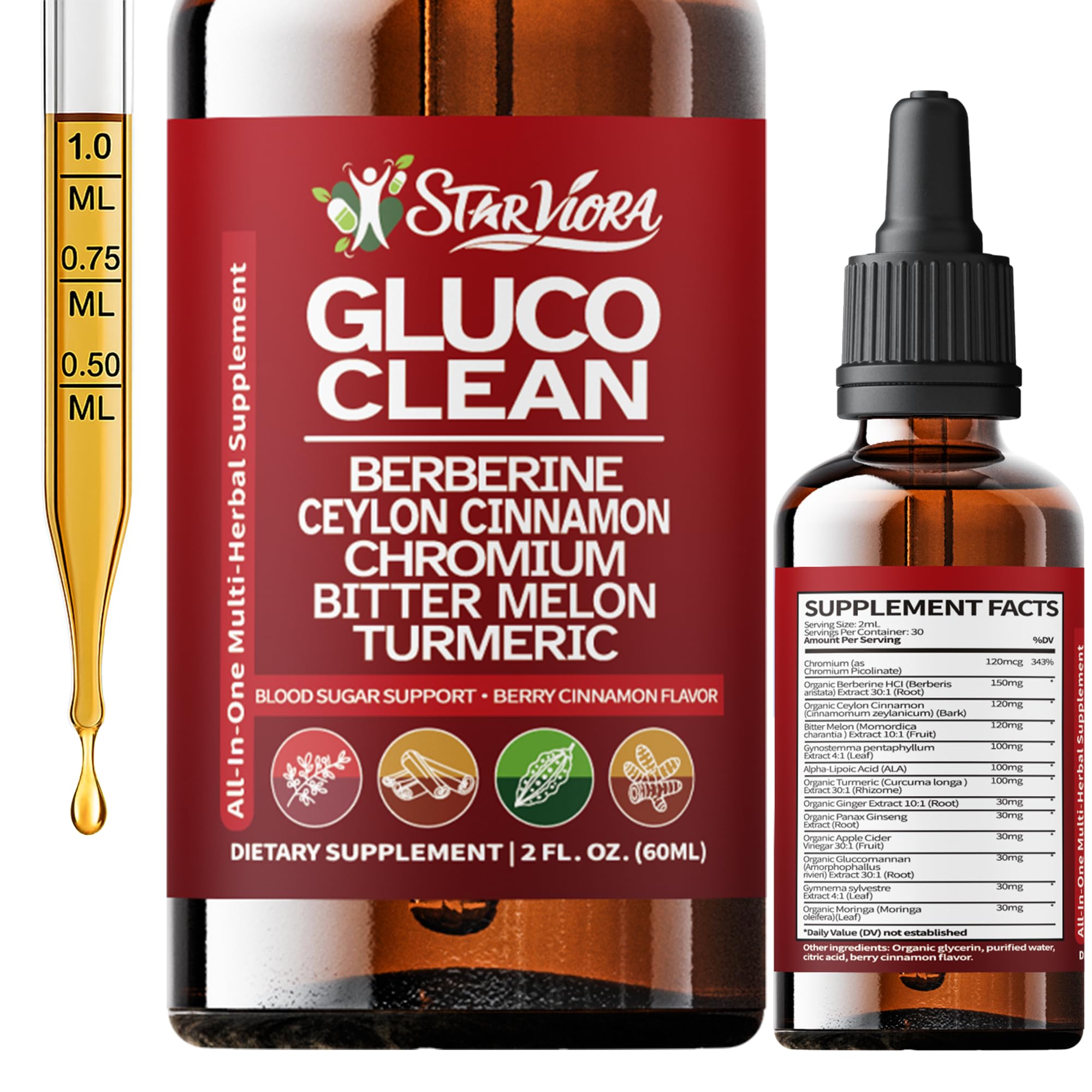 StarViora Gluco Clean Sugar-Free Herbal Blend with Berberine & Chromium, Bitter Melon, Ginseng and Alpha Lipoic Acid for Daily Wellness StarViora Au supplements