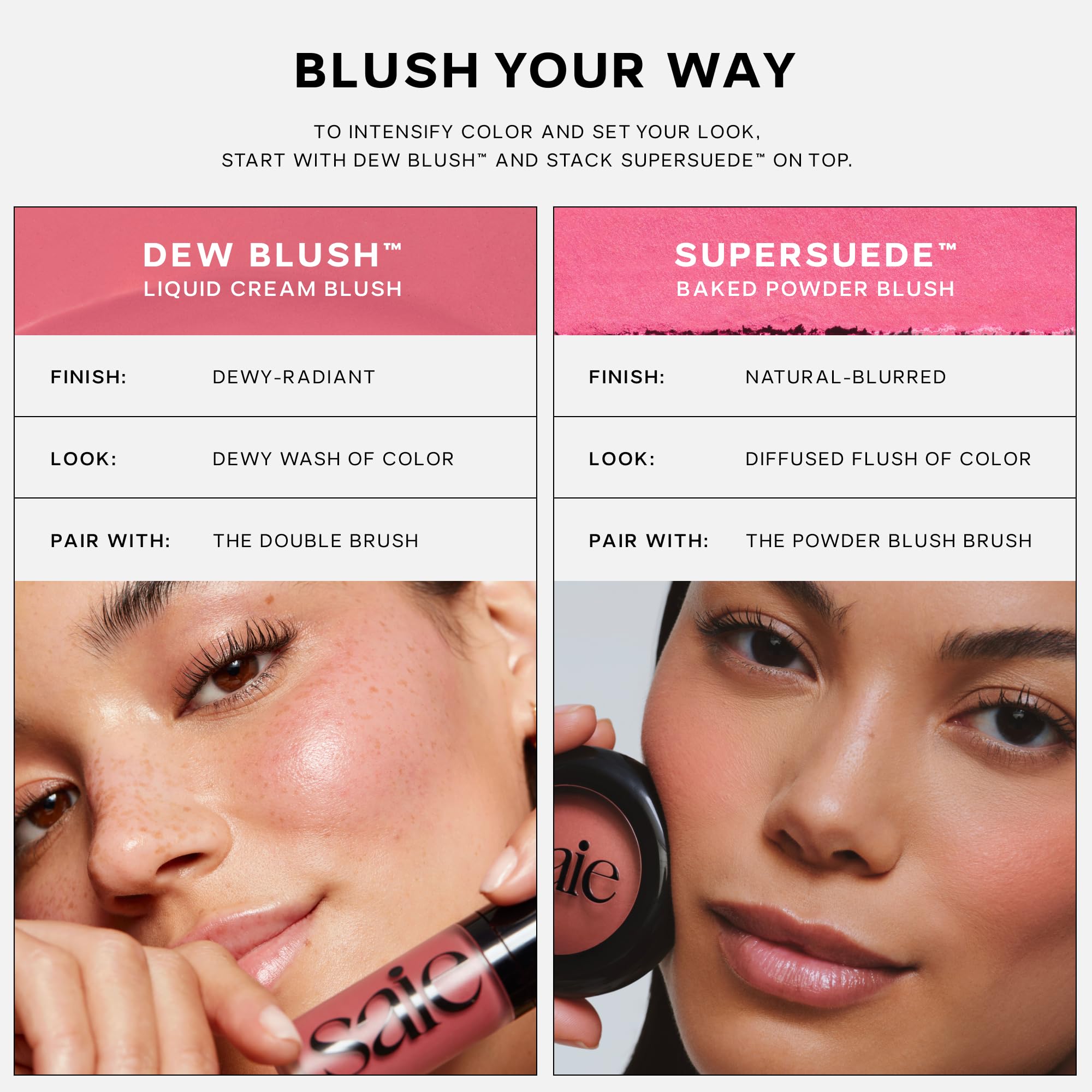 Saie Blush & Brush Duo - SuperSuede Baked Blush in Mia (.01 oz) & Powder Blush Brush - Talc-Free, Moisturizing Blush with Vegan, Fluffy Brush for Seamless Application Saie Au supplements