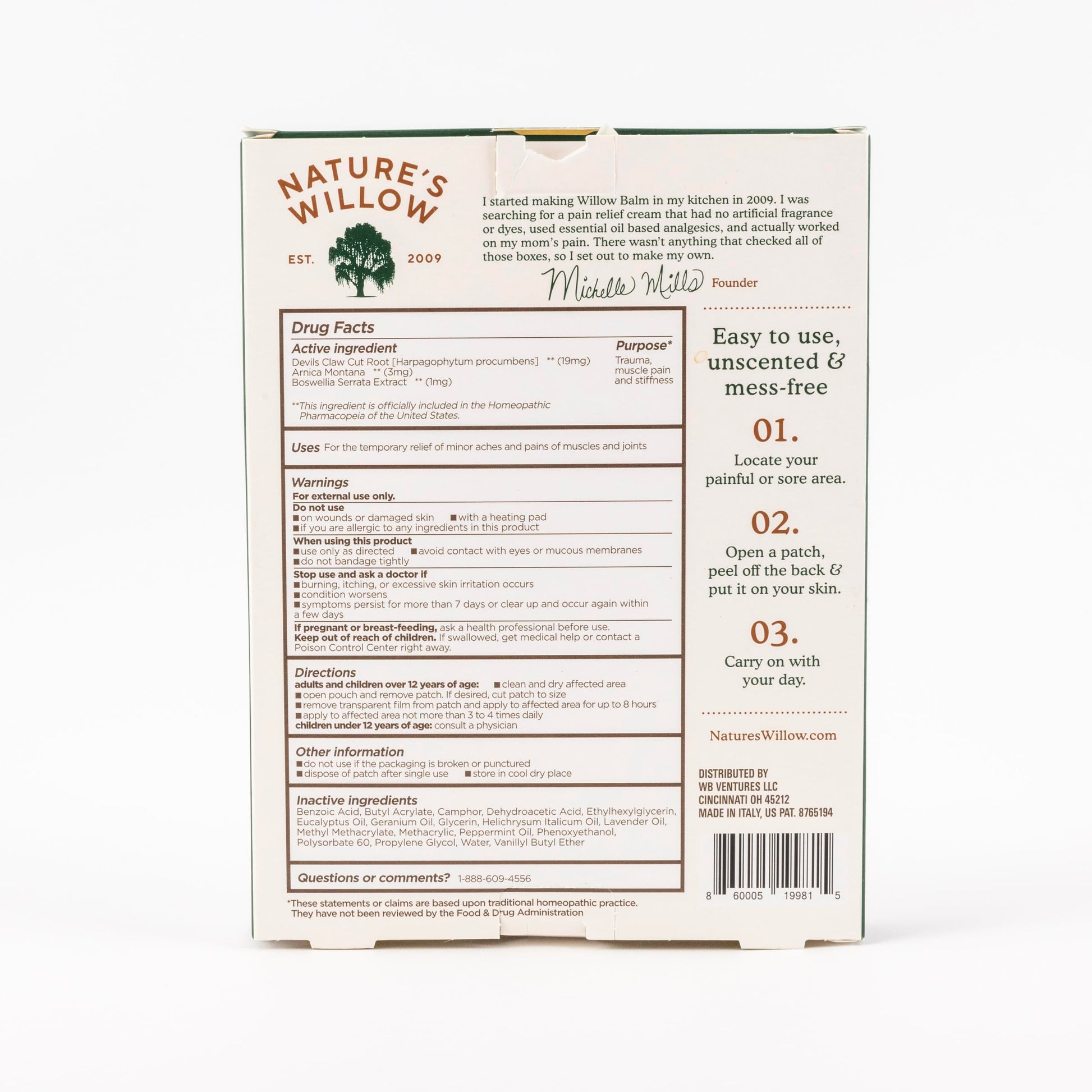 Nature's Willow Natural Pain Relief Patches for Muscles & Joints | Fast-Acting with White Willow Bark | Free from Artificial Fragrances & Dyes | 6 Patches per Pack (3-Pack) Nature's Willow Au supplements