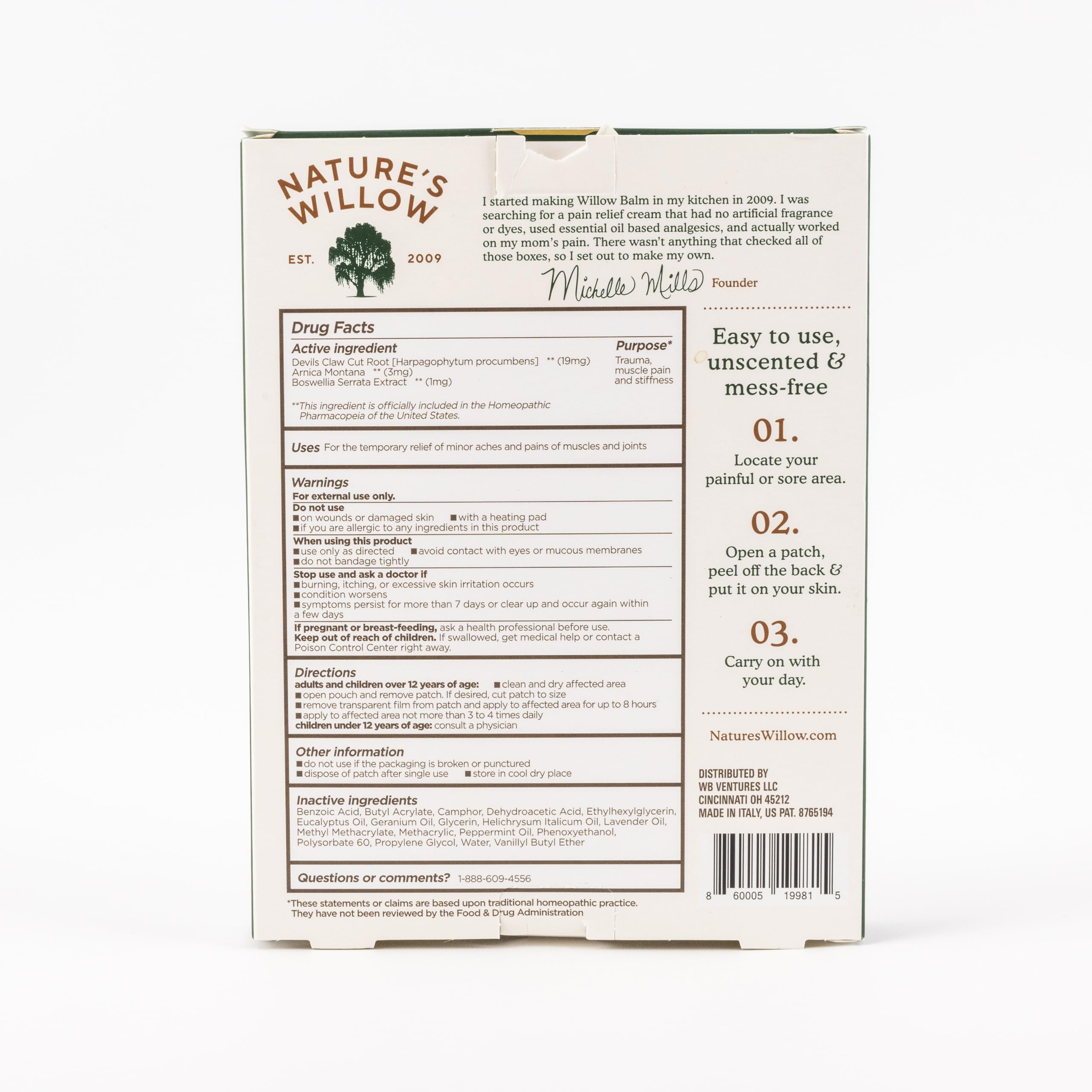 Nature's Willow Natural Pain Relief Patches for Muscles & Joints | Fast-Acting with White Willow Bark | Free from Artificial Fragrances & Dyes | 6 Patches per Pack (3-Pack) Nature's Willow Au supplements