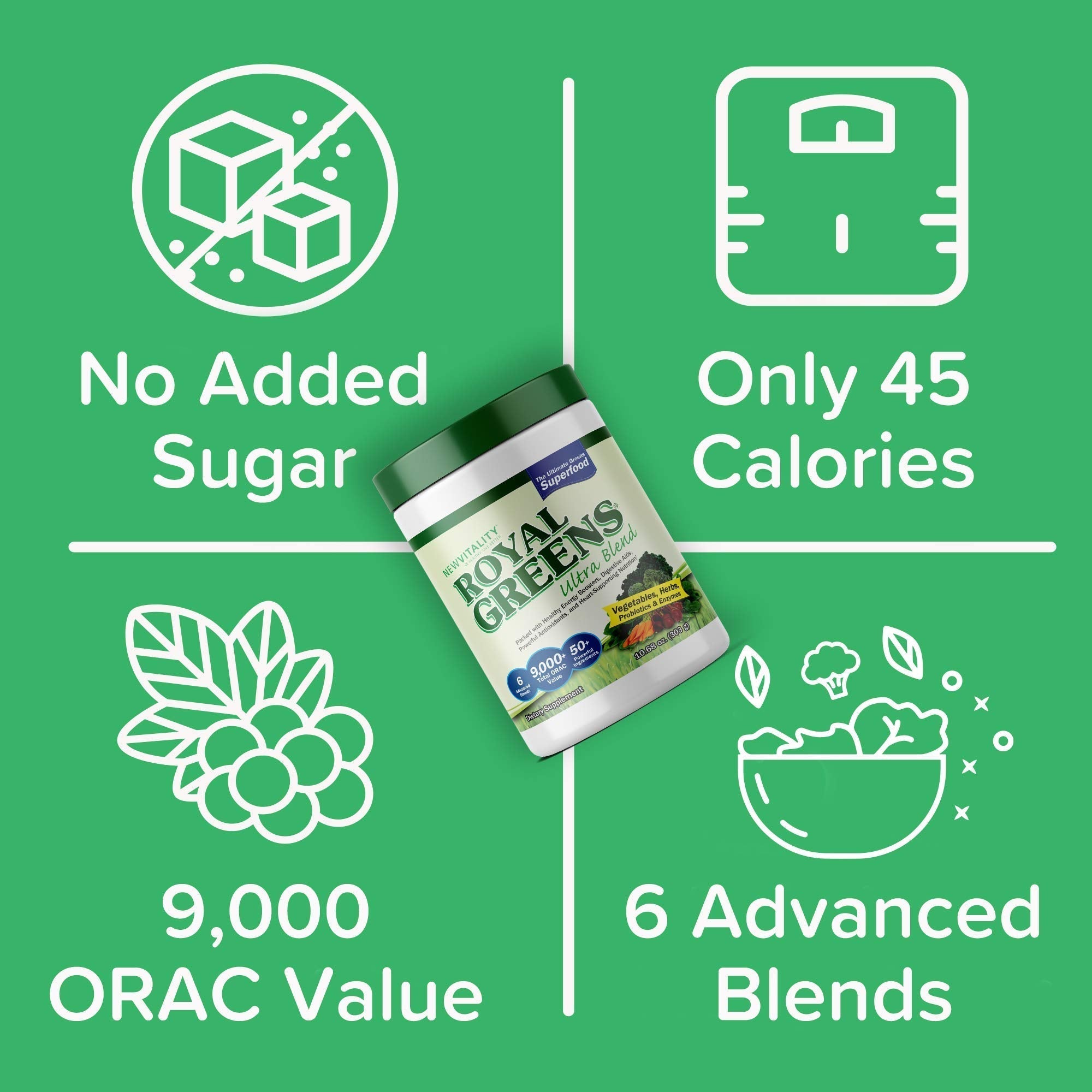 New Vitality Royal Greens Superfood Powder | Healthy Veggie Powder with Probiotics, Enzymes, Antioxidants, Wheat Grass & Greens 10.75oz (30 Day Supply) New Vitality Au supplements