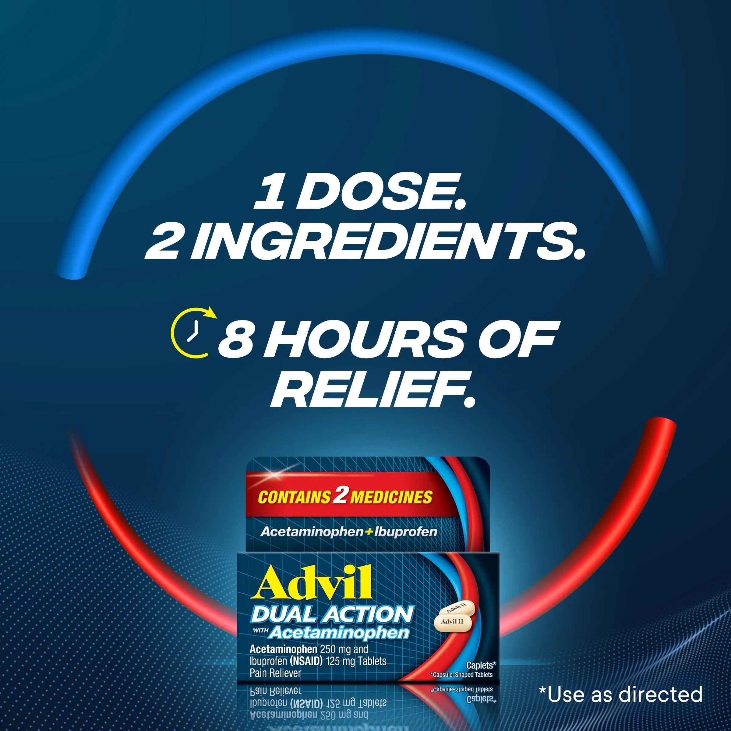 Advil Dual Action Coated Caplets, 125 Mg Ibuprofen and 250 Mg Acetaminophen per Dose (2 Dose Equivalent) for 8 Hour Pain Relief - 216 Count Advil Au supplements
