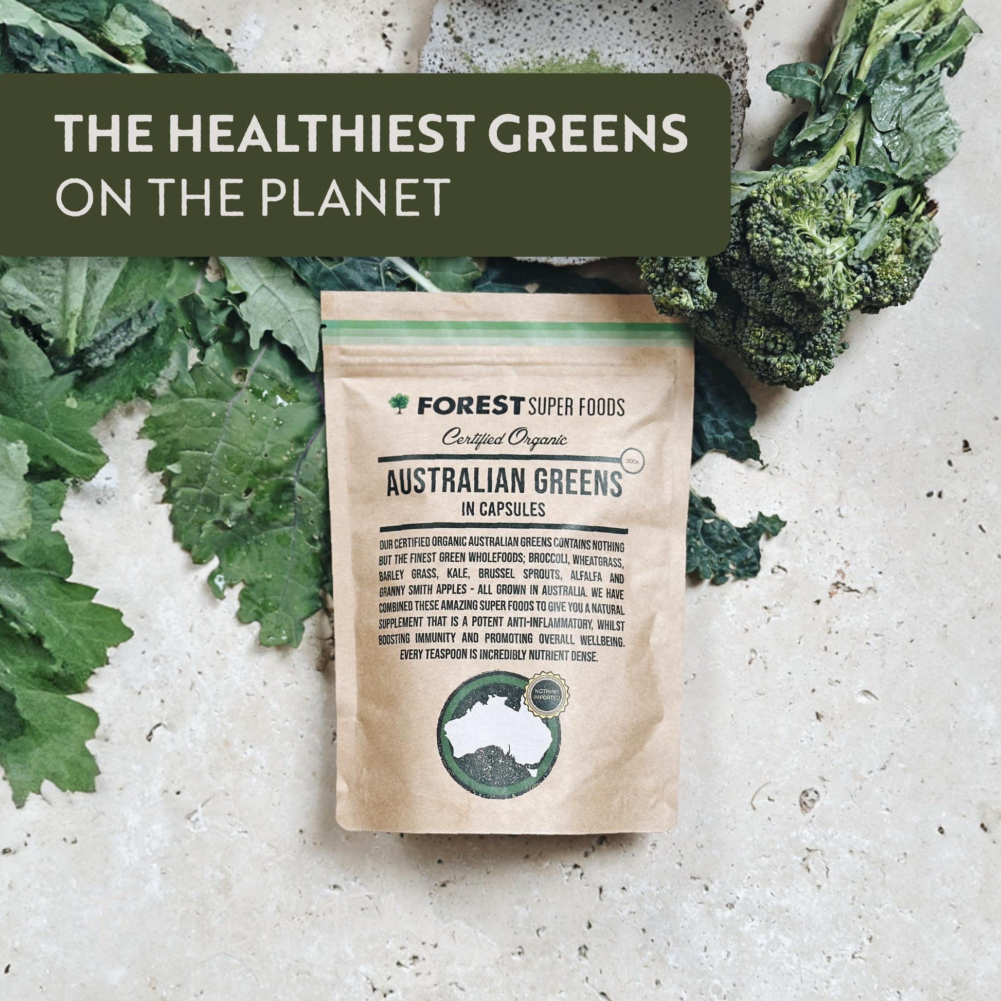 Certified Organic Australian Greens Whole Food Blend | 7 Incredible Whole Foods | No fillers or additives Forest Super Foods Au supplements