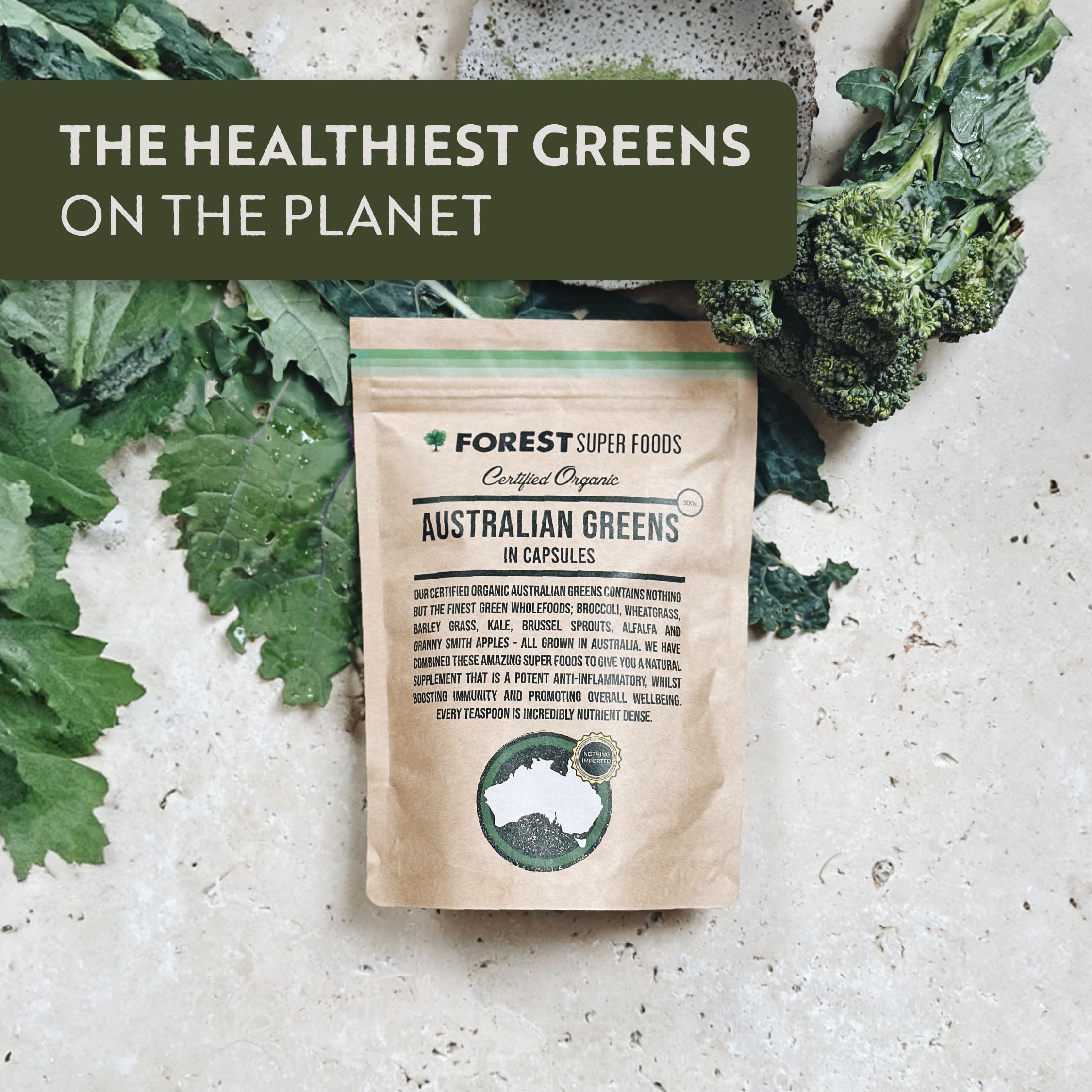 Certified Organic Australian Greens Whole Food Blend | 7 Incredible Whole Foods | No fillers or additives Forest Super Foods Au supplements