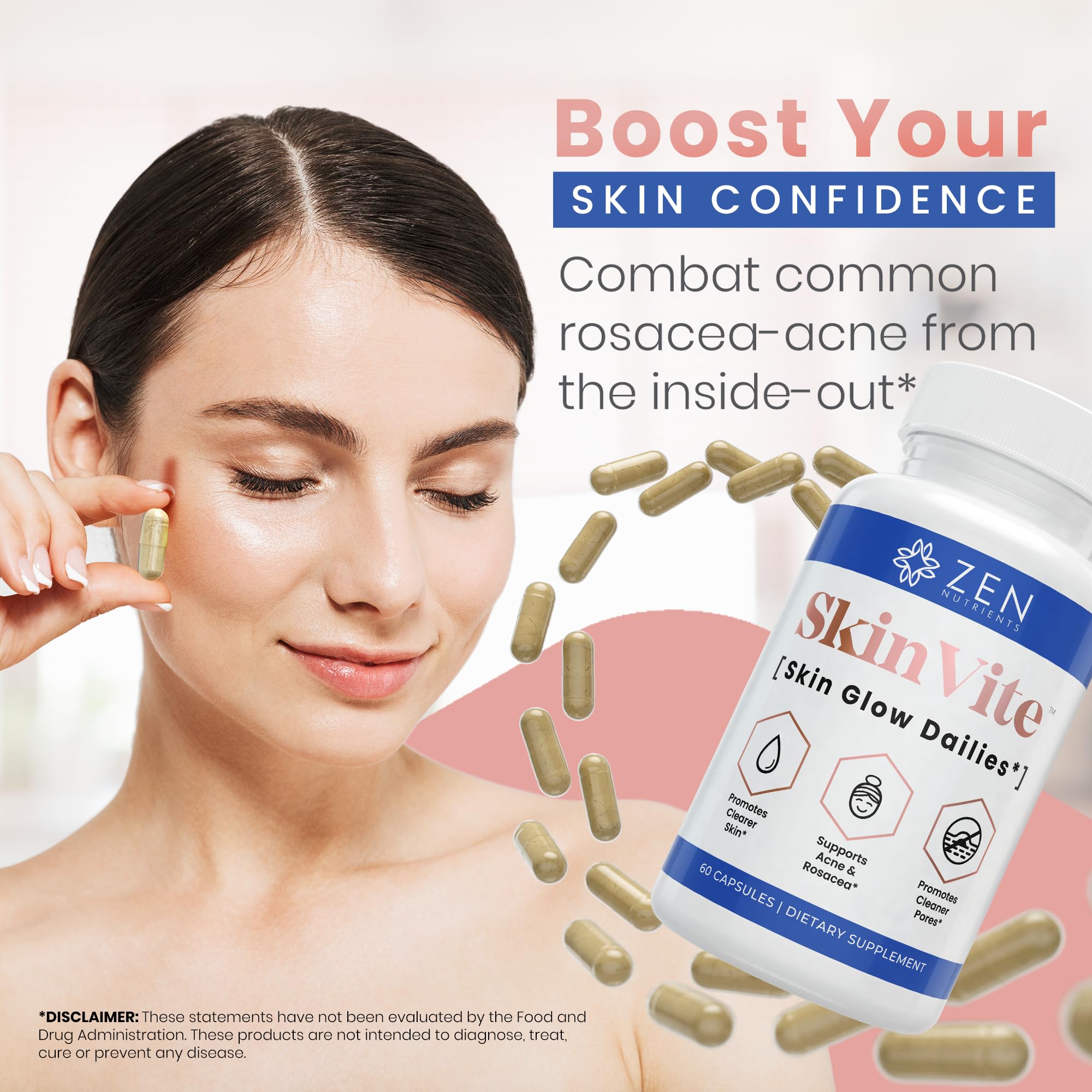Zen Nutrients SkinVite Natural Skin Supplement for Women, Men & Teens - Hormonal Breakouts & Clear Skin Support Supplement - Detoxifying Vitamin for Acne and Digestion Support Zen Nutrients Au supplements