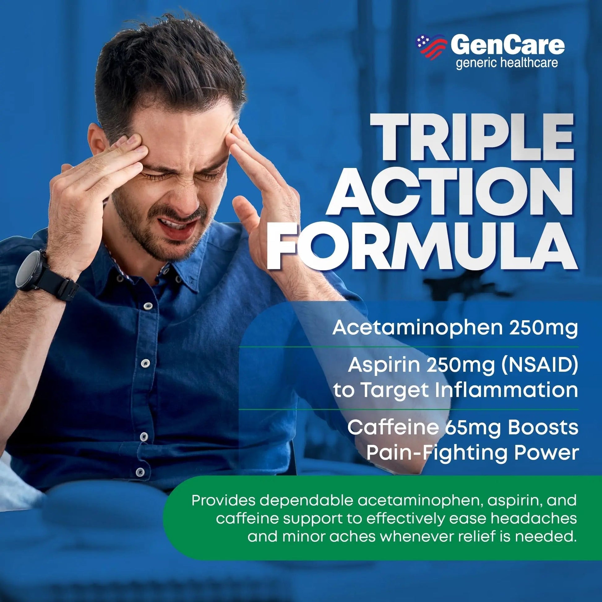 GenCare - Headache Relief Acetaminophen with Aspirin (NSAID) & Caffeine (300 Caplets) Value Pack | Head Pain, Muscle Aches, Back Pain & Body | Generic ExcedrEn Extra Strength GenCare Au supplements