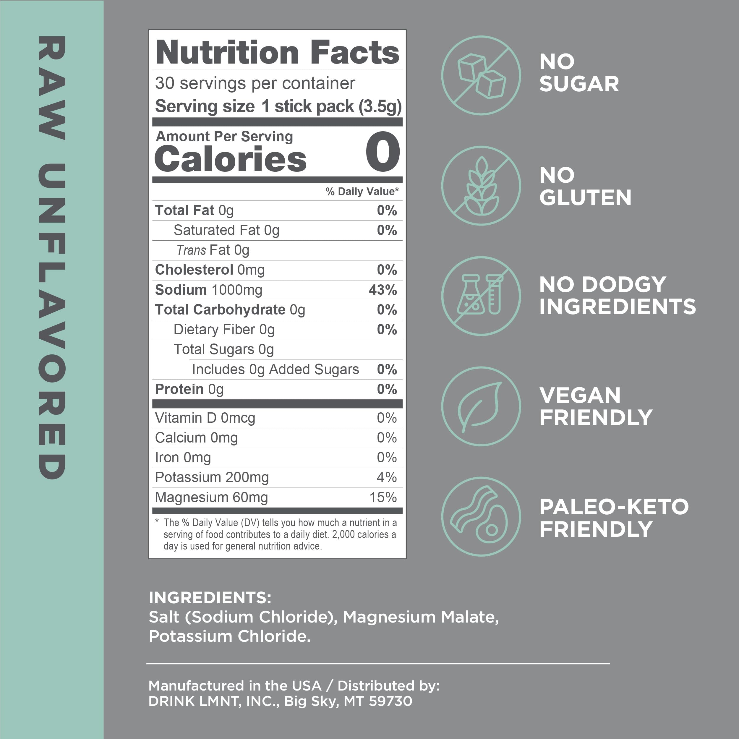 LMNT Zero-Sugar Electrolytes - Raw Unflavored Salt - Hydration Powder Packets Drink LMNT Au supplements