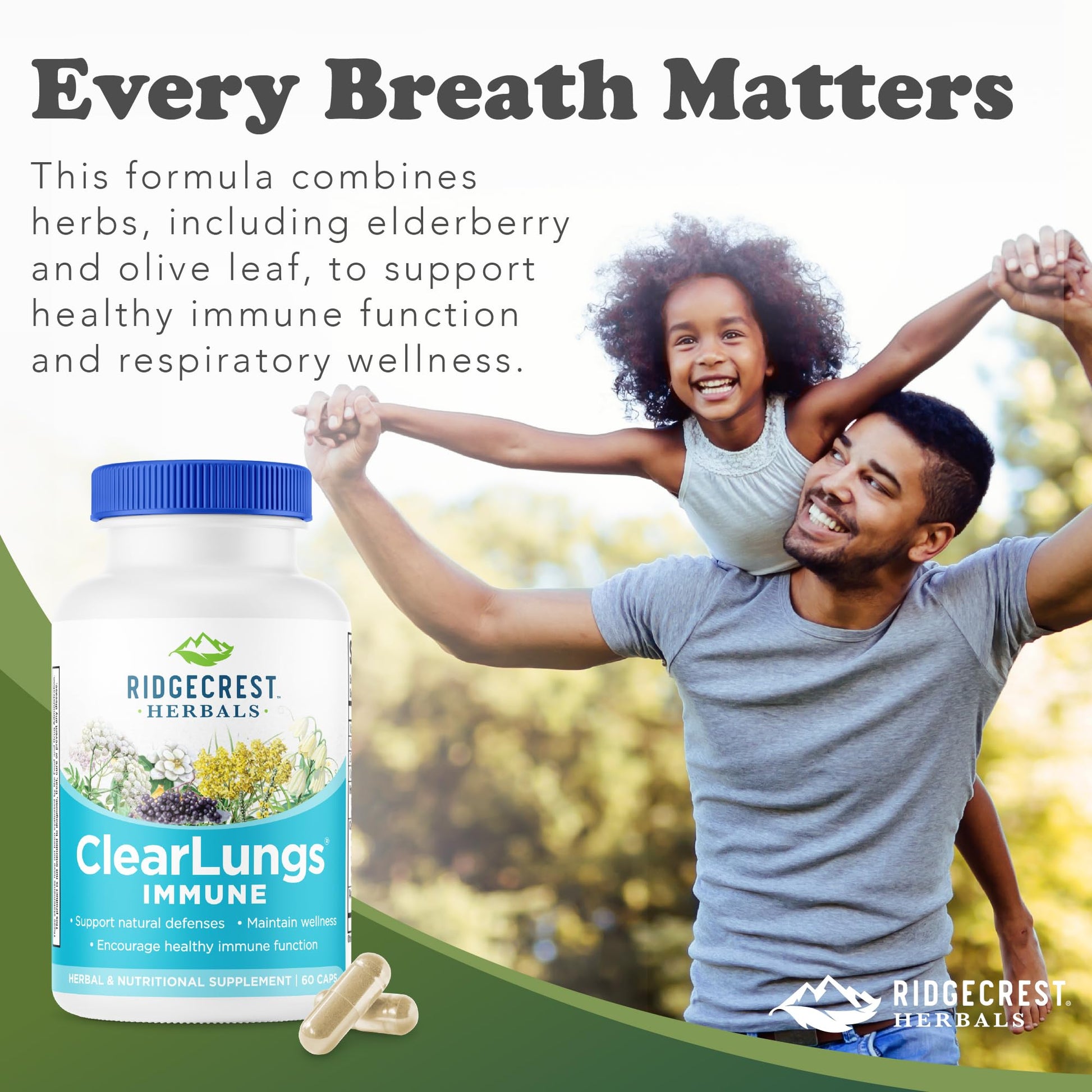 RidgeCrest Herbals ClearLungs Immune, Lung Support Supplement with Elderberry, Zinc, Vitamin C, Vitamin A, Olive Leaf, Mullein, Lung Wellness Formula for Respiratory Health (60 Vegan Caps, 30 Serv) RidgeCrest Herbals Au supplements