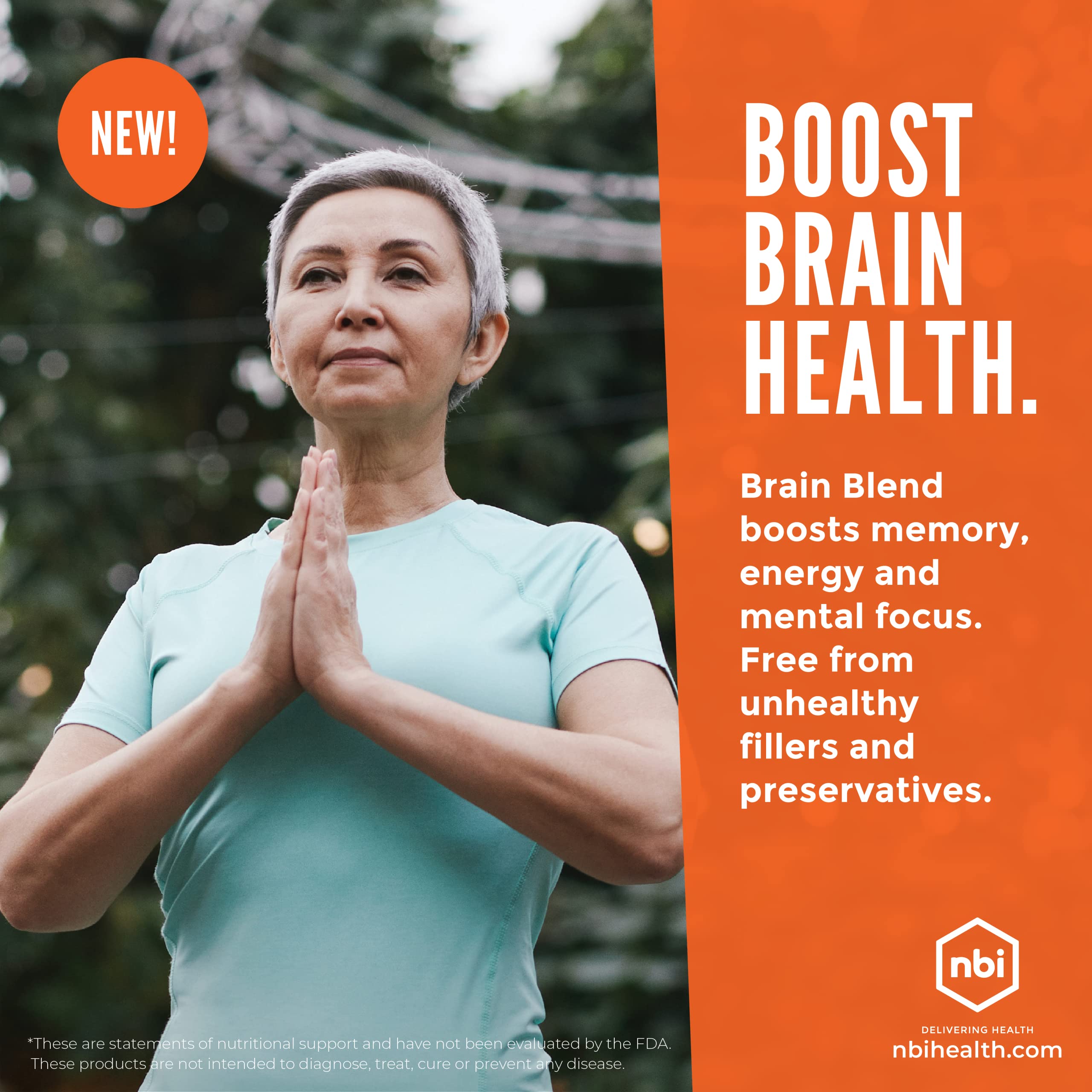 NBI Brain Blend for Memory, Focus, Concentration, Cognitive Function for Men & Women | Caffeine-Free with ALCAR, Alpha Lipoic Acid, Huperzine A, Turmeric | Nootropic | 120ct Capsules NBI Au supplements