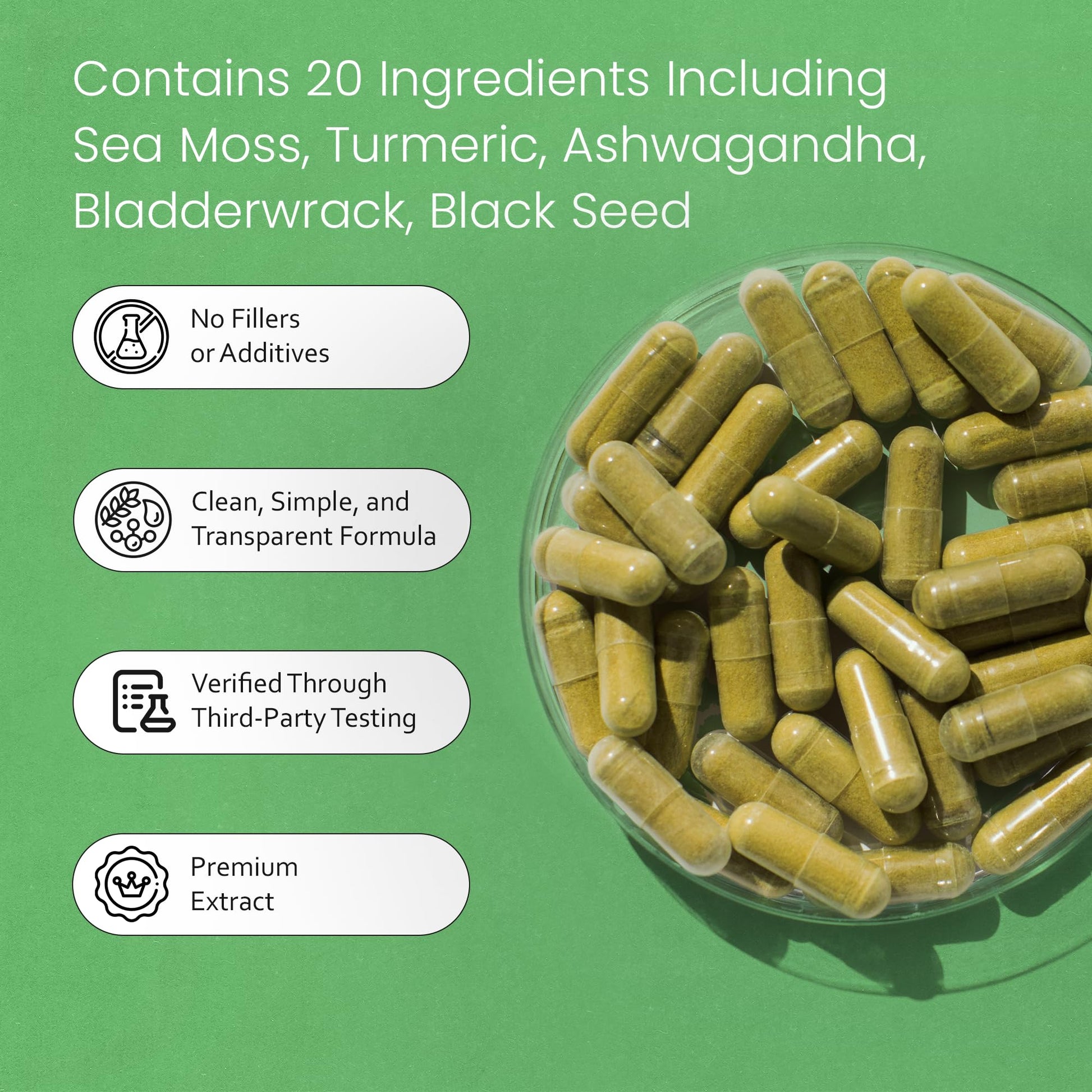 Sea Moss, Black Seed Oil, Bladderwrack, Turmeric, Ashwagandha, Burdock, Vitamin C, D3, Yellow Dock Root, Manuka, Dandelion - 90 Veggie caps NaturaLife Labs Au supplements