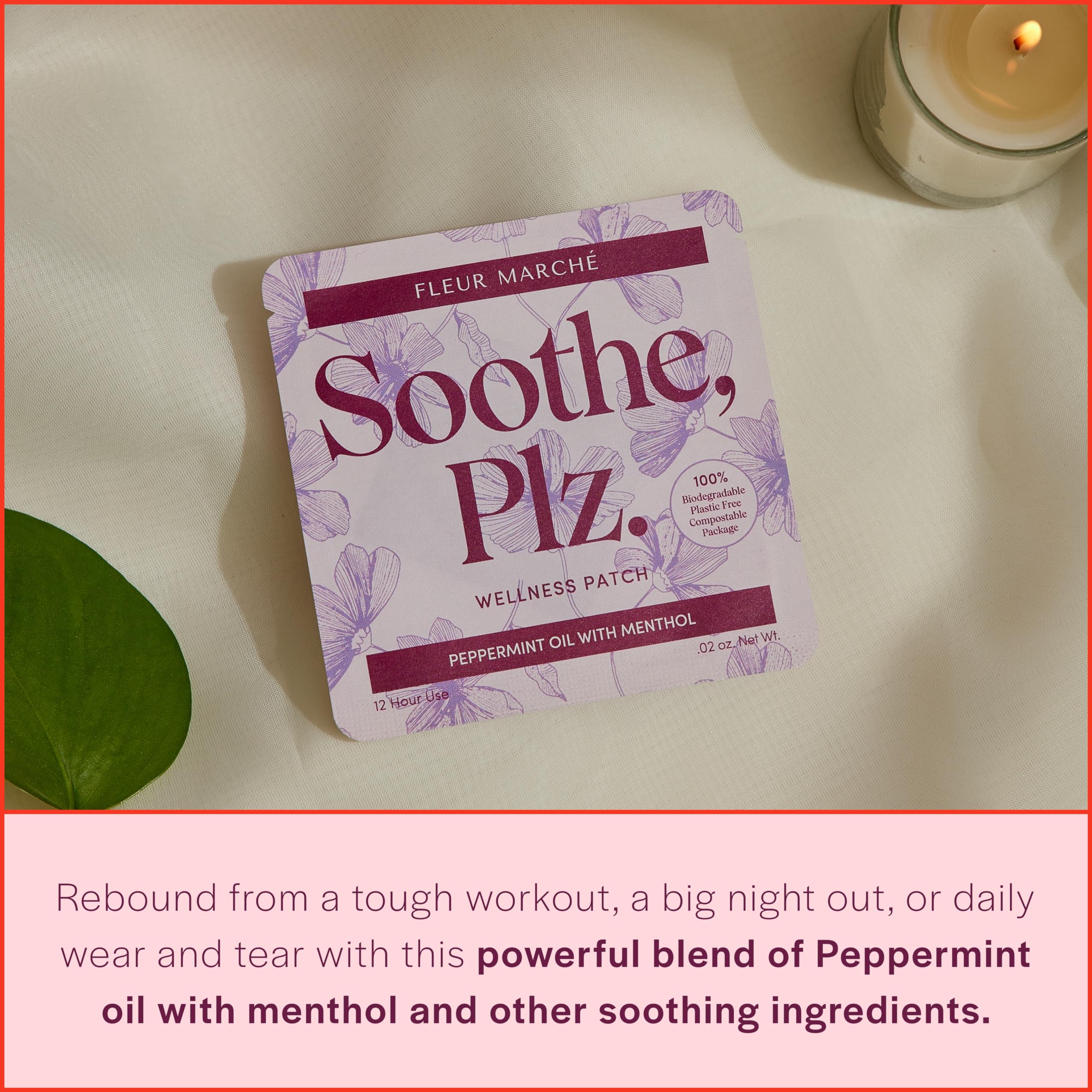 Fleur Marche Soothe, Plz. Botanical Patch - Muscle Recovery Patch with Peppermint Oil & Menthol - Post Night Out, Post Workout, or Daily Relief - Highly Bioavailable - 7 Patches Fleur Marché Au supplements