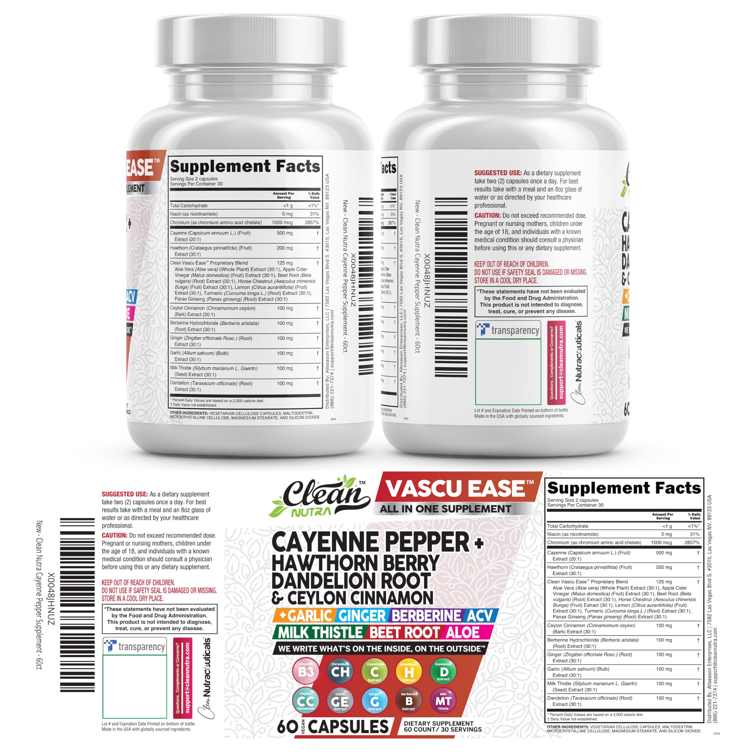 Clean Nutra Cayenne Pepper Capsules Supplement with Hawthorn Berry, Dandelion Root, Ceylon Cinnamon, Garlic, Ginger, Berberine, Apple Cider Vinegar, Milk Thistle, Beet Root, Aloe Vera Pills & More Clean Nutraceuticals Au supplements