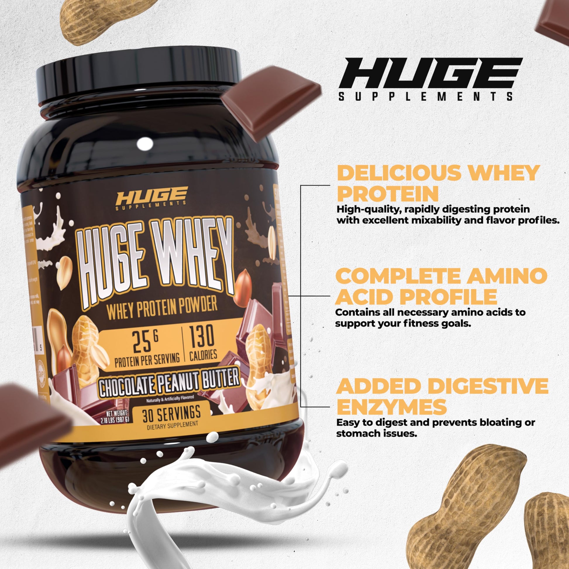 Huge Supplements Whey Protein Concentrate Powder - 25g Protein Per Serving Huge Supplements Au supplements