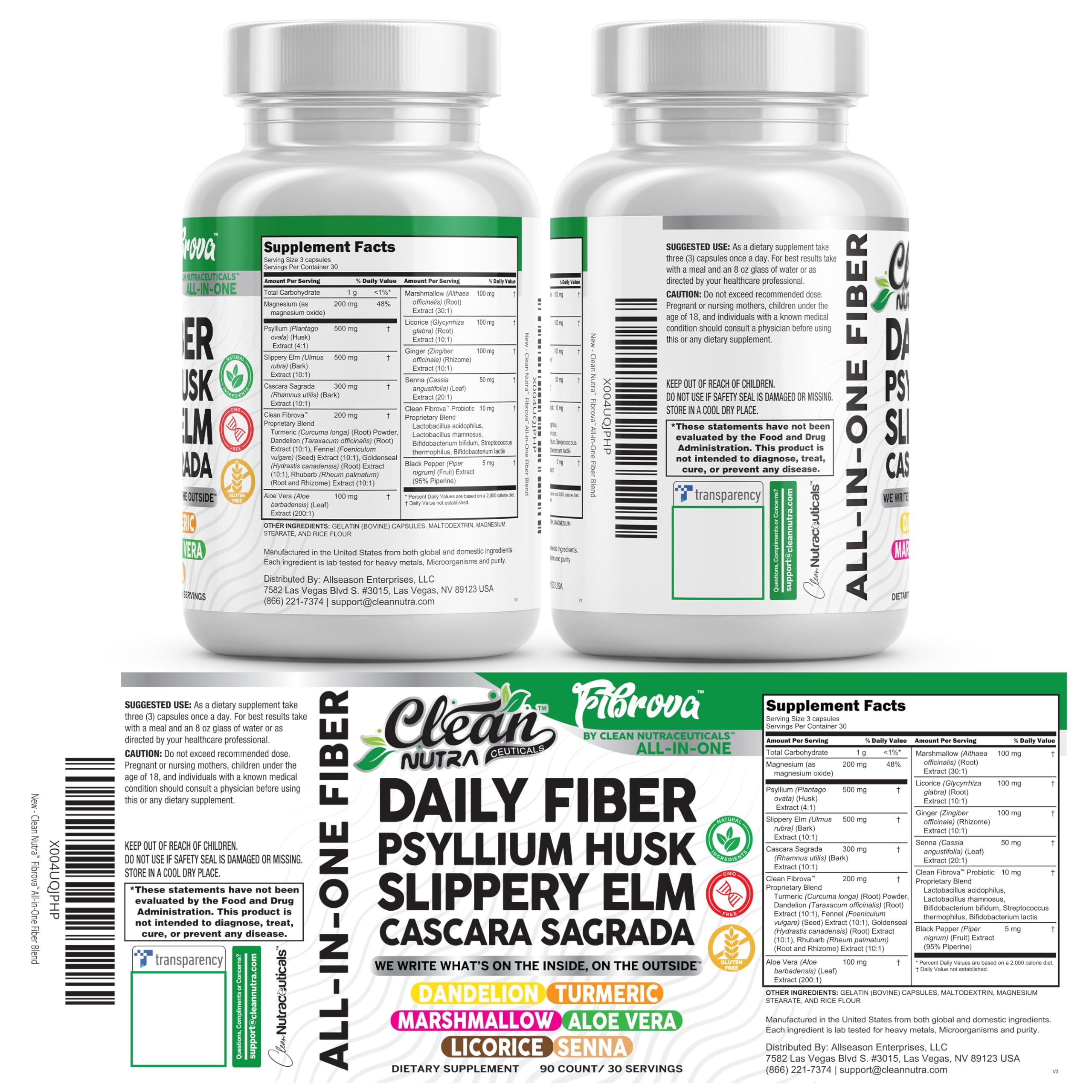 Fiber Supplement Capsules Slippery Elm Psyllium Husk Cascara Sagrada Dandelion Root Turmeric Supplement Aloe Vera Licorice Senna Marshmallow Root Digestive Health Cleanse 90 Pills by Clean Nutra Clean Nutraceuticals Au supplements
