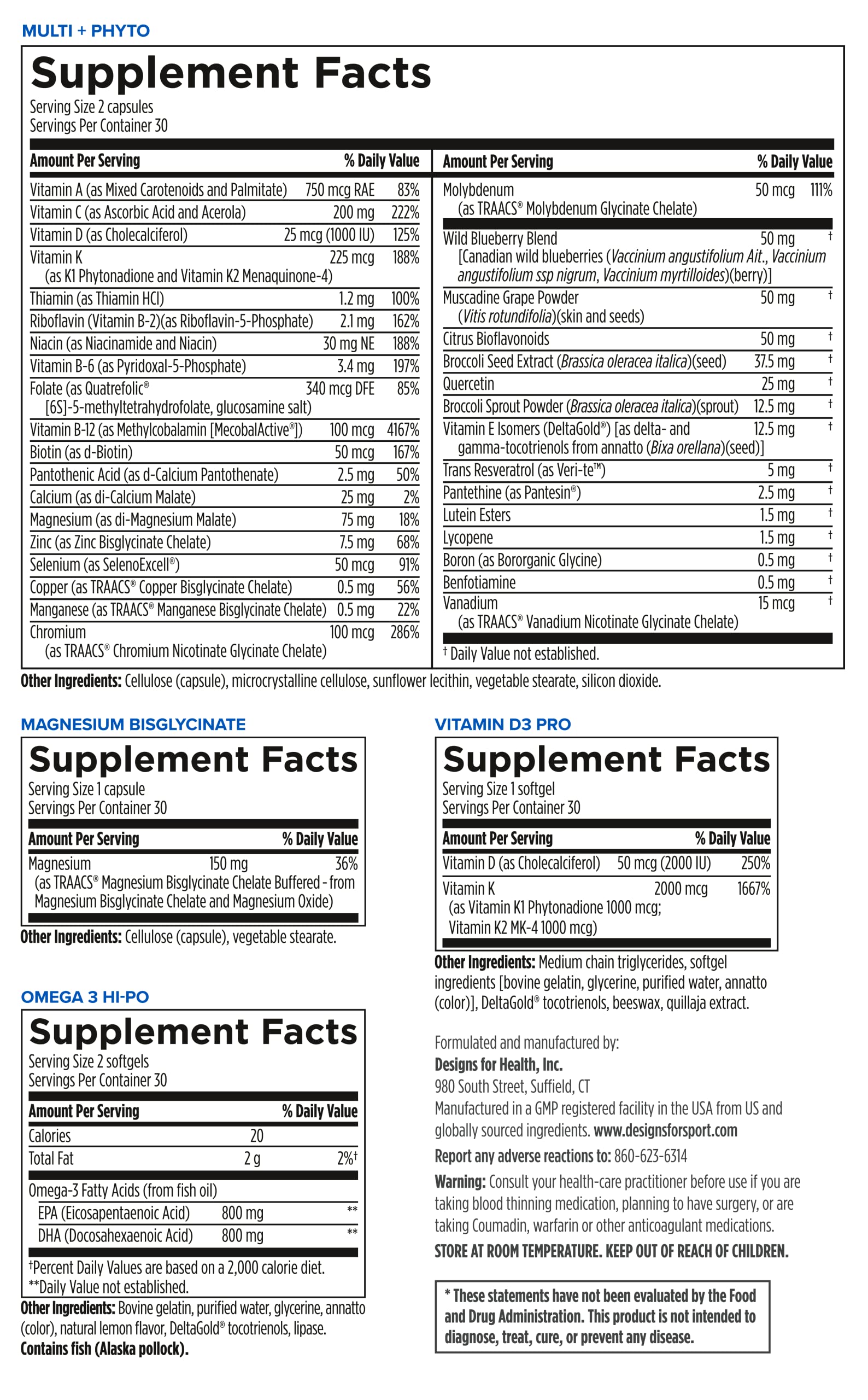 Designs for Sport Vitamin Packs - NSF Certified for Sport Power Pack with Daily Multivitamin, Fish Oil Omega-3, Magnesium Glycinate & Vitamin D3 + K - Athlete's Supplement Stack (30 Packets) Designs for Sport Au supplements