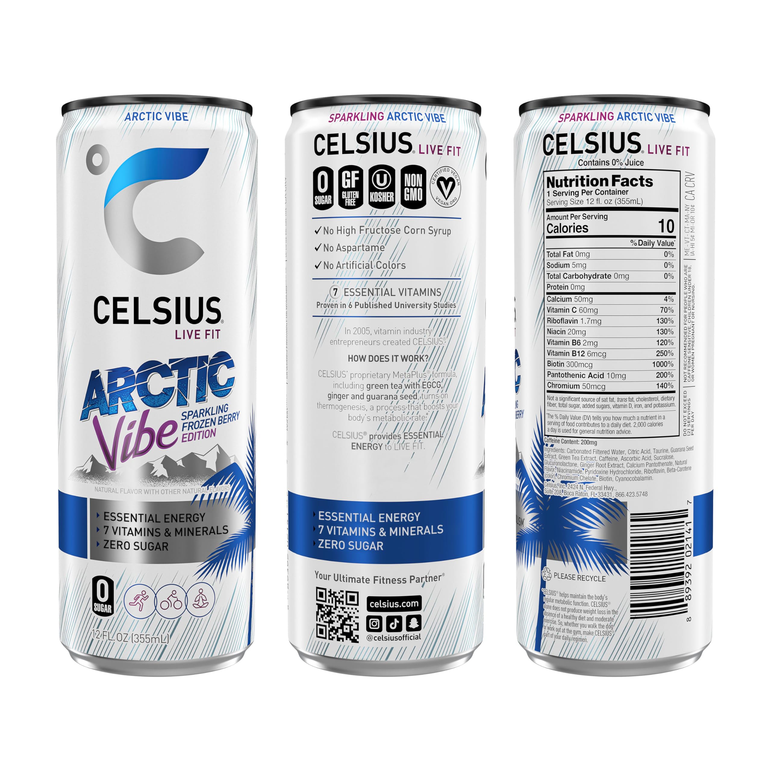 CELSIUS Arctic Vibe Sparkling Frozen Berry, Functional Essential Energy Drink, 12 Fl Oz CELSIUS Au supplements