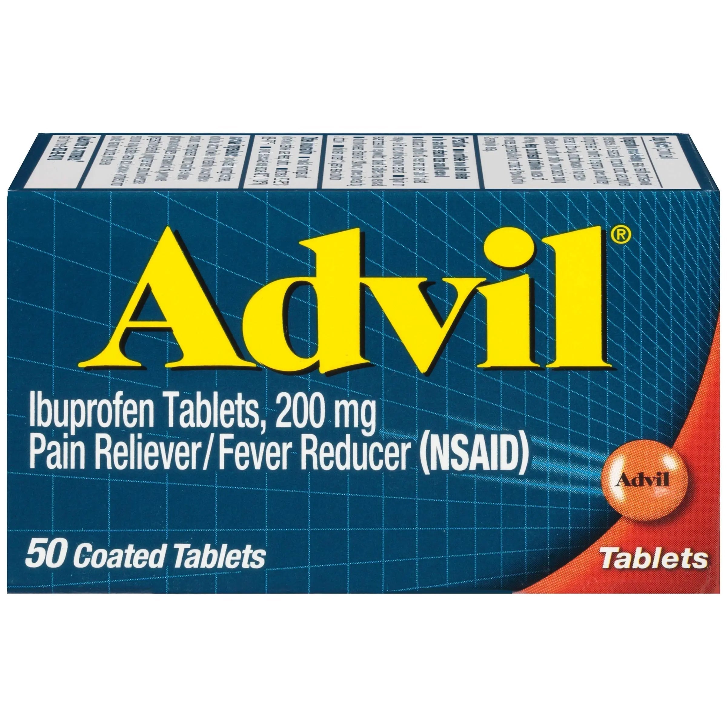 Advil Pain Reliever and Fever Reducer, Ibuprofen 200mg for Pain Relief - 50 Coated Tablets Advil Au supplements
