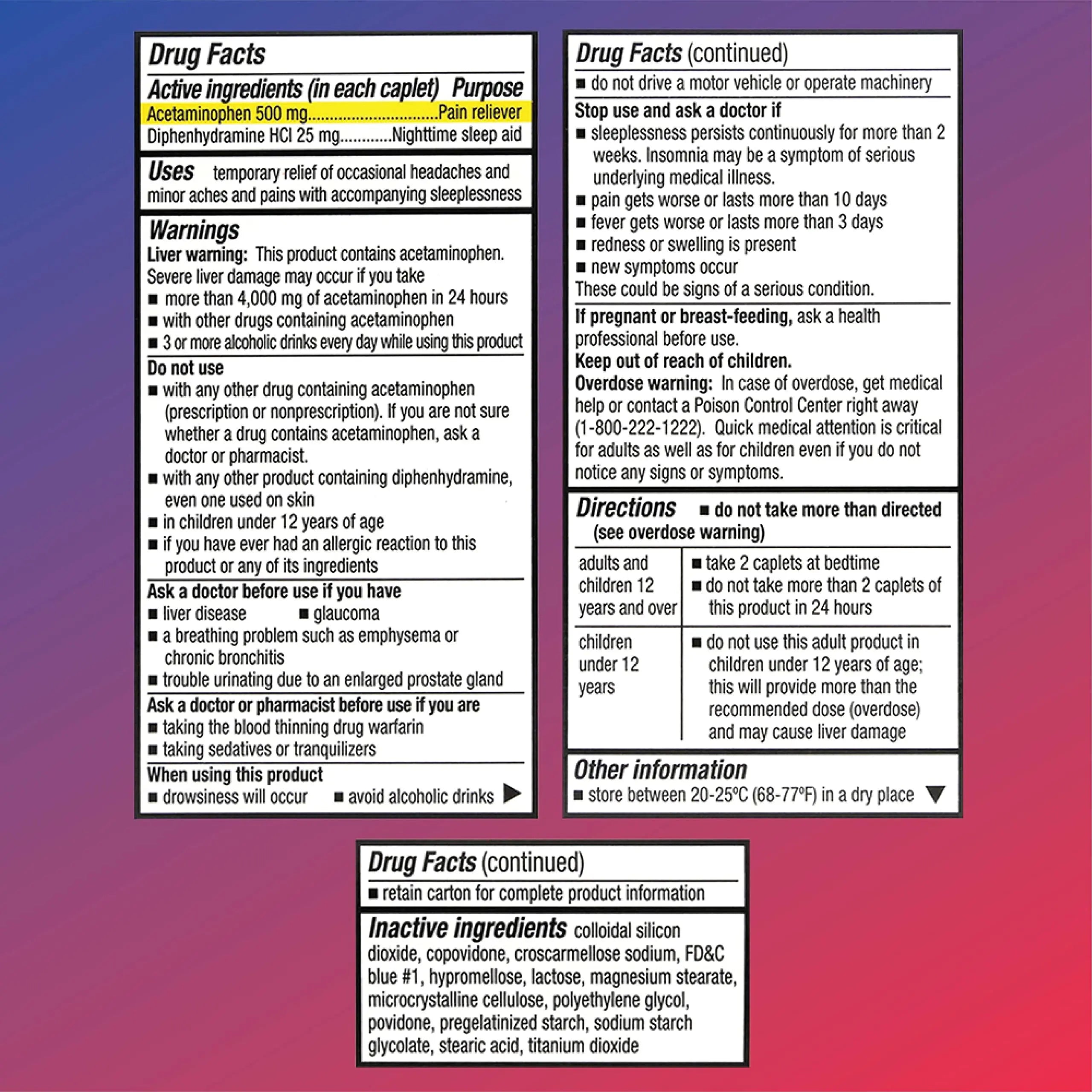 Quality Choice Extra Strength Pain Relief PM, Pain Reliever and Nighttime Sleep Aid, Acetaminophen 500 mg & Diphenhydramine HCI 25 mg (Sleep Aid), 50 Count Package of Caplets Quality Choice Au supplements